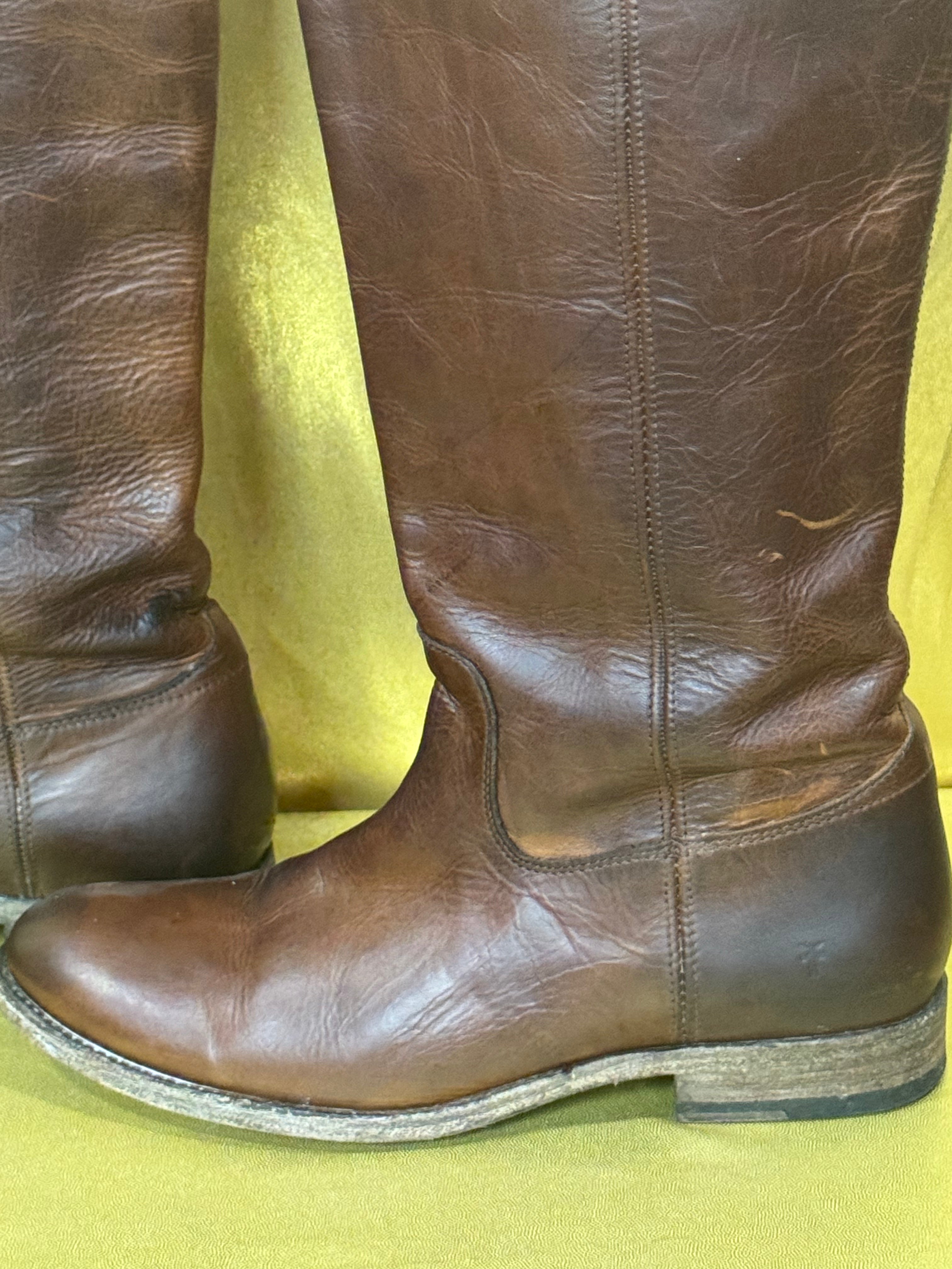 Frye Melissa Button Tall Leather Riding Boots - Cognac Brown, Size 8