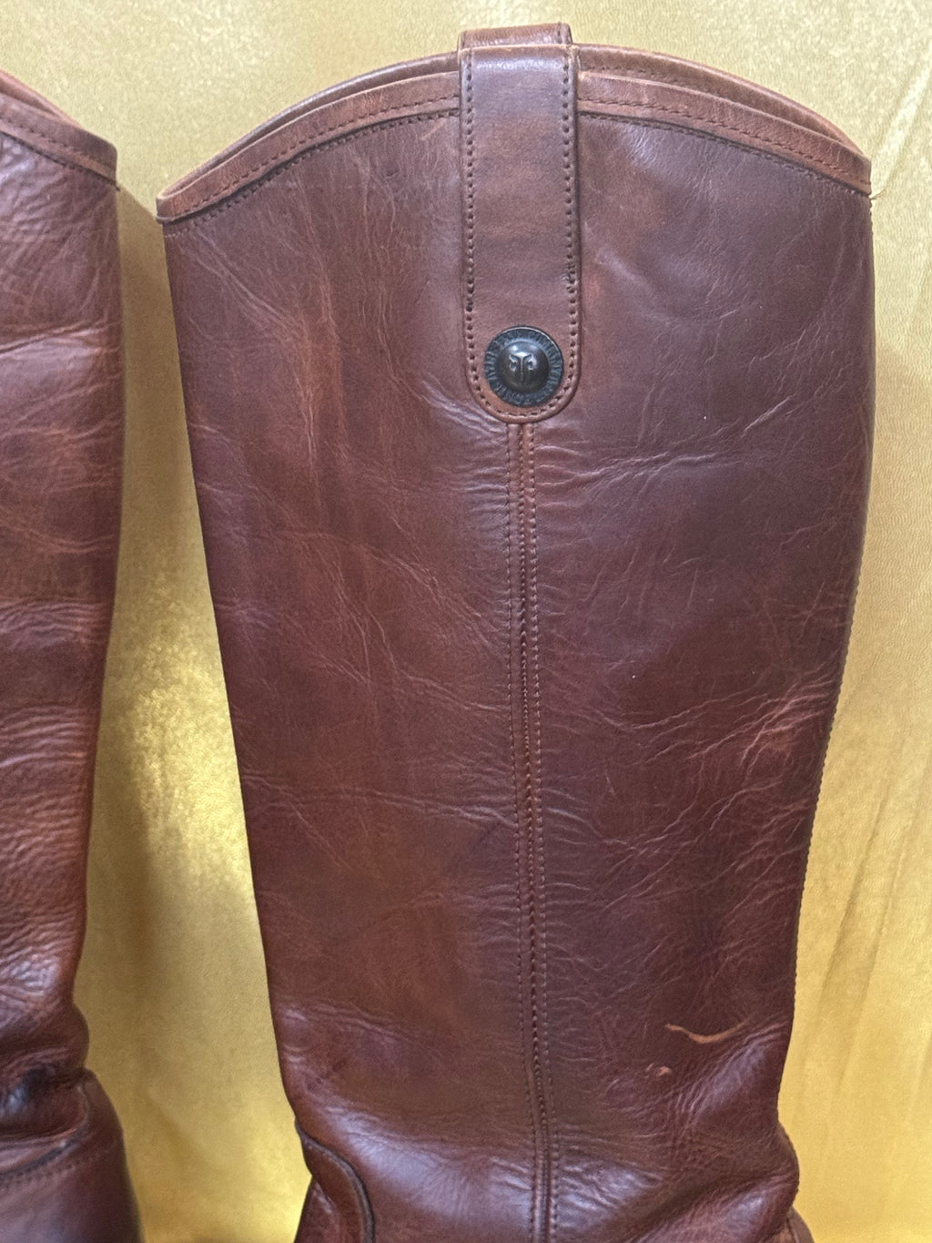 Frye Melissa Button Tall Leather Riding Boots - Cognac Brown, Size 8