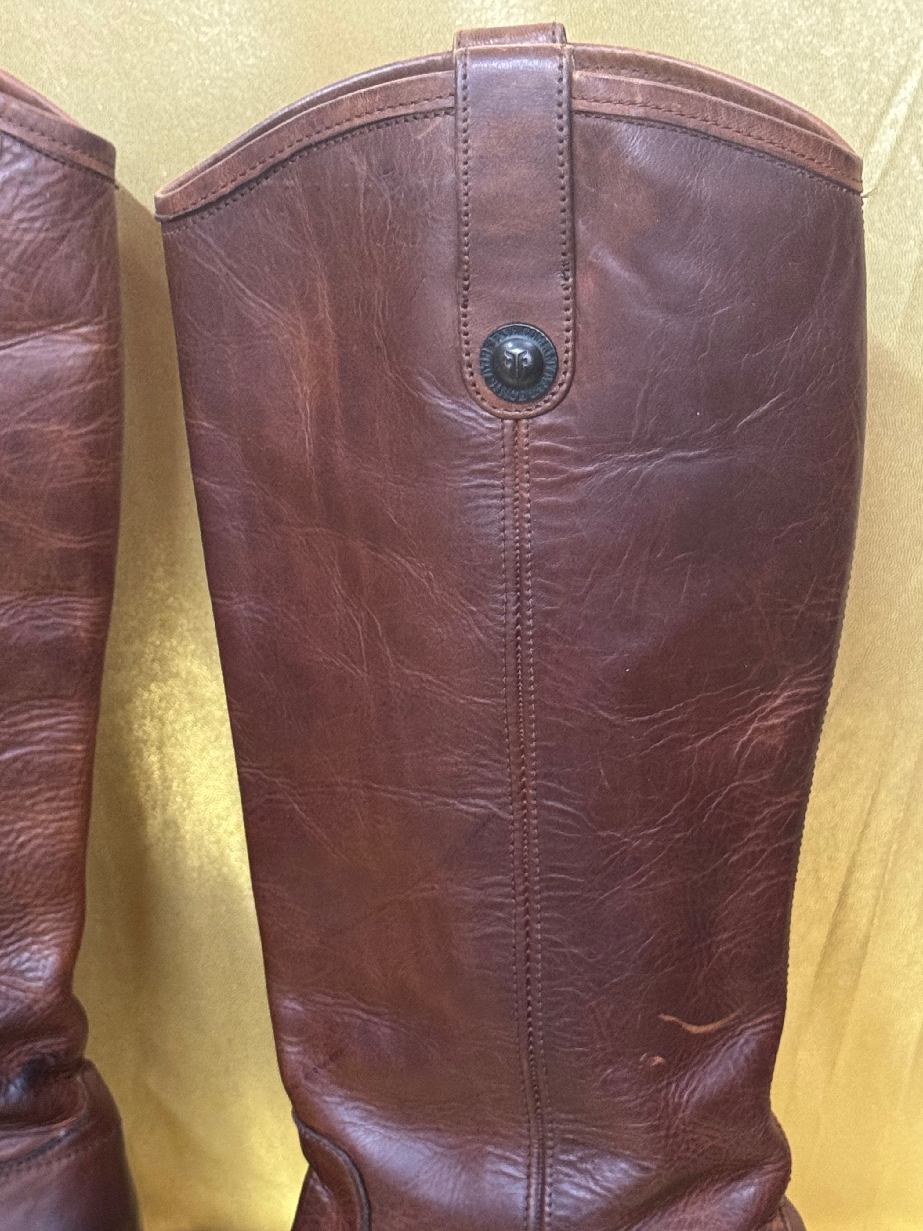 Frye Melissa Button Tall Leather Riding Boots - Cognac Brown, Size 8