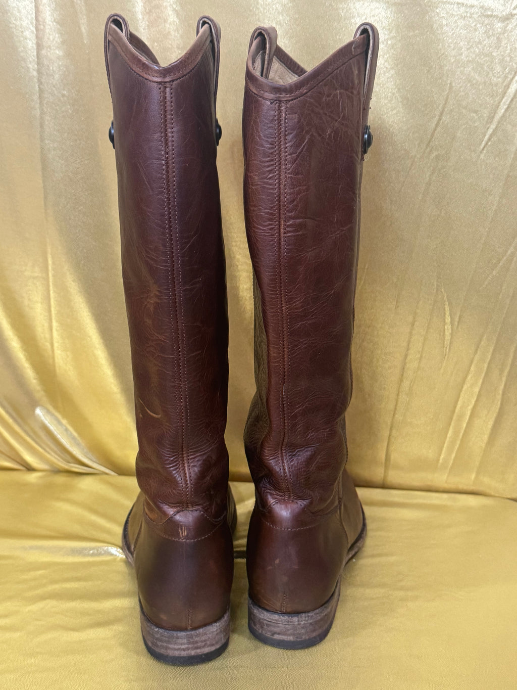 Frye Melissa Button Tall Leather Riding Boots - Cognac Brown, Size 8