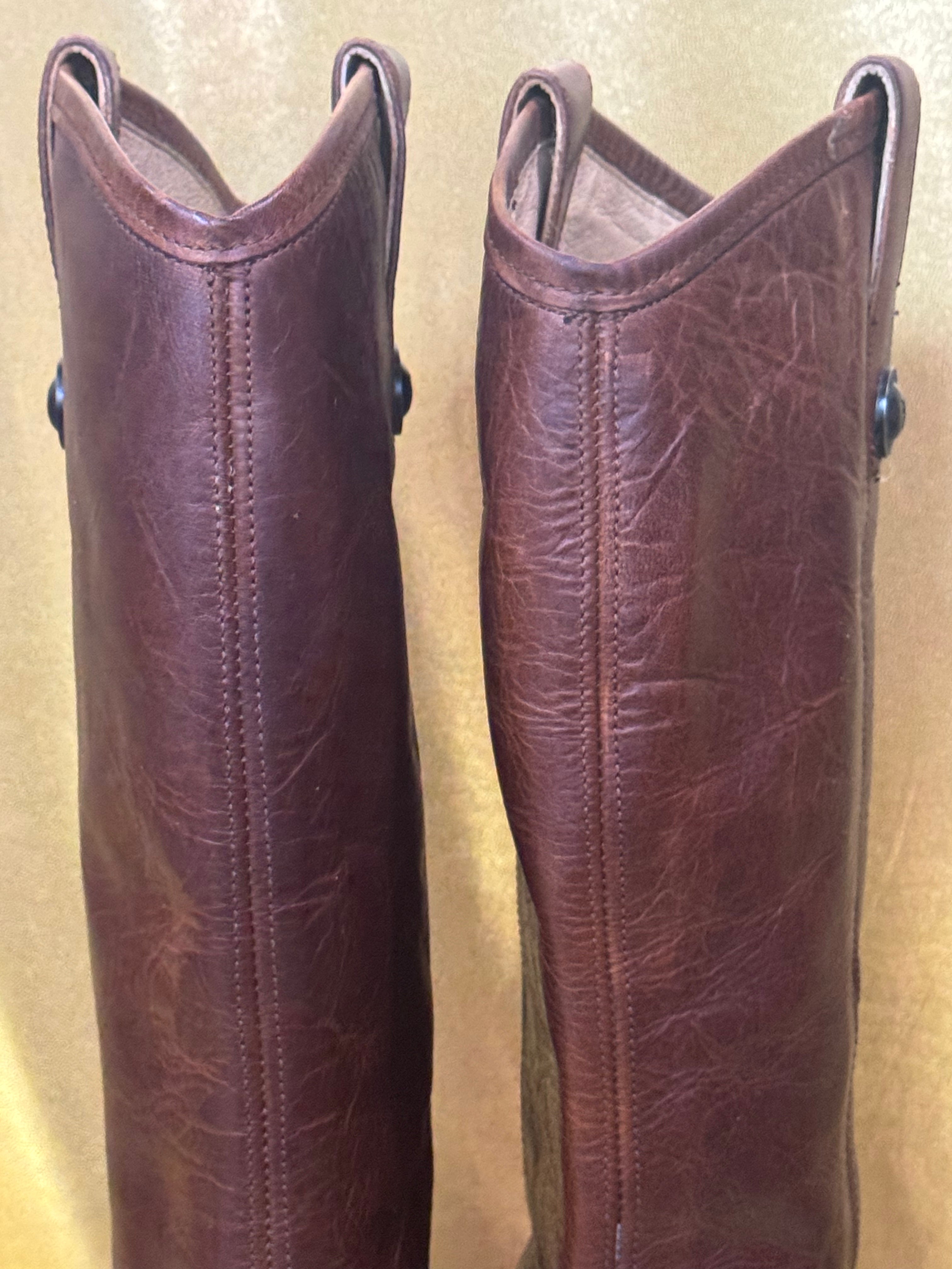 Frye Melissa Button Tall Leather Riding Boots - Cognac Brown, Size 8