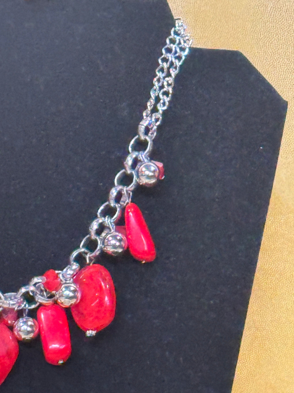 Paparazzi "I Want To Sea The World" Red Stone & Silver Chunky Statement Necklace Set