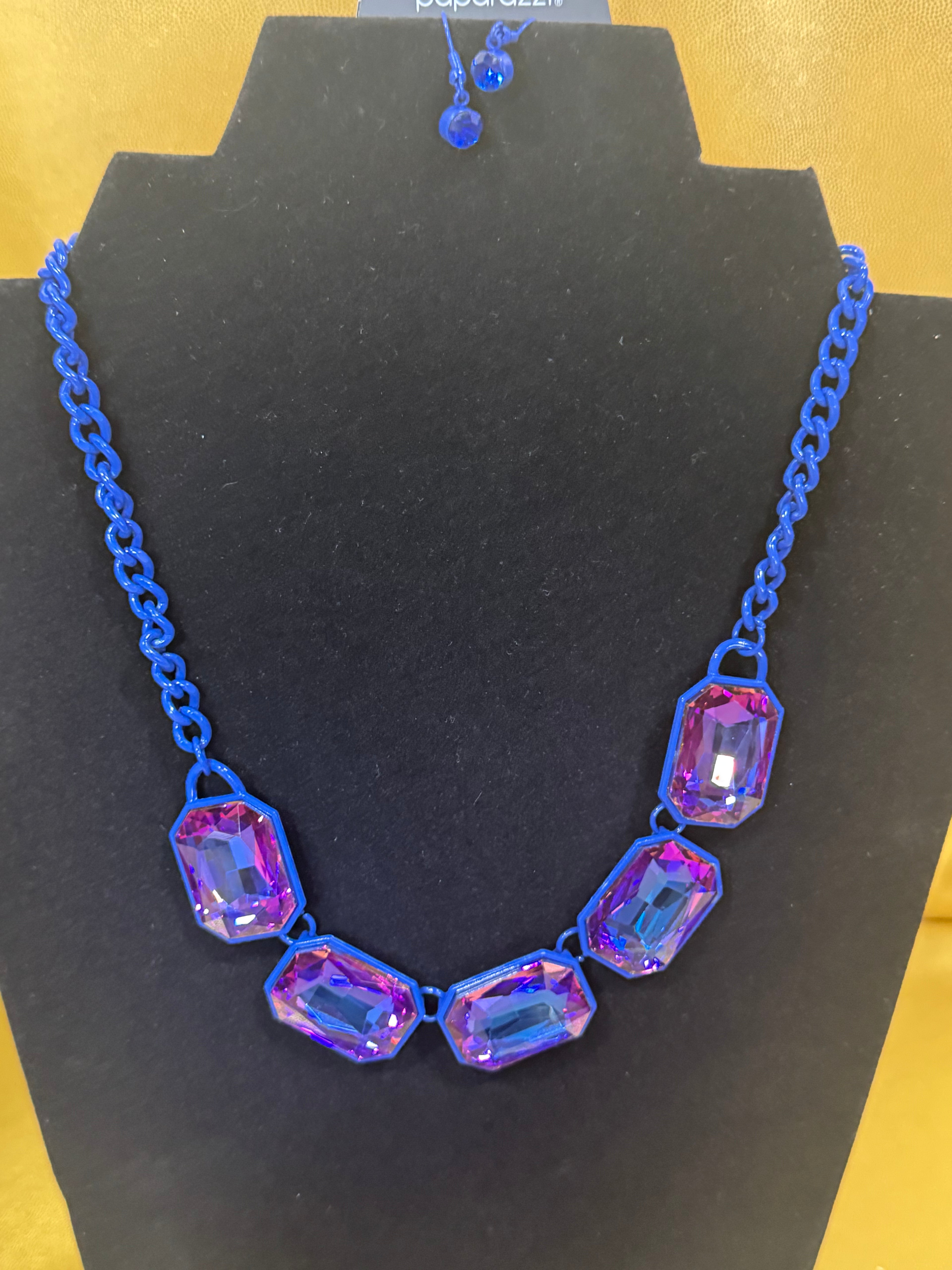 Paparazzi "Emerald City Couture" Blue & Purple UV Shimmer Statement Necklace Set