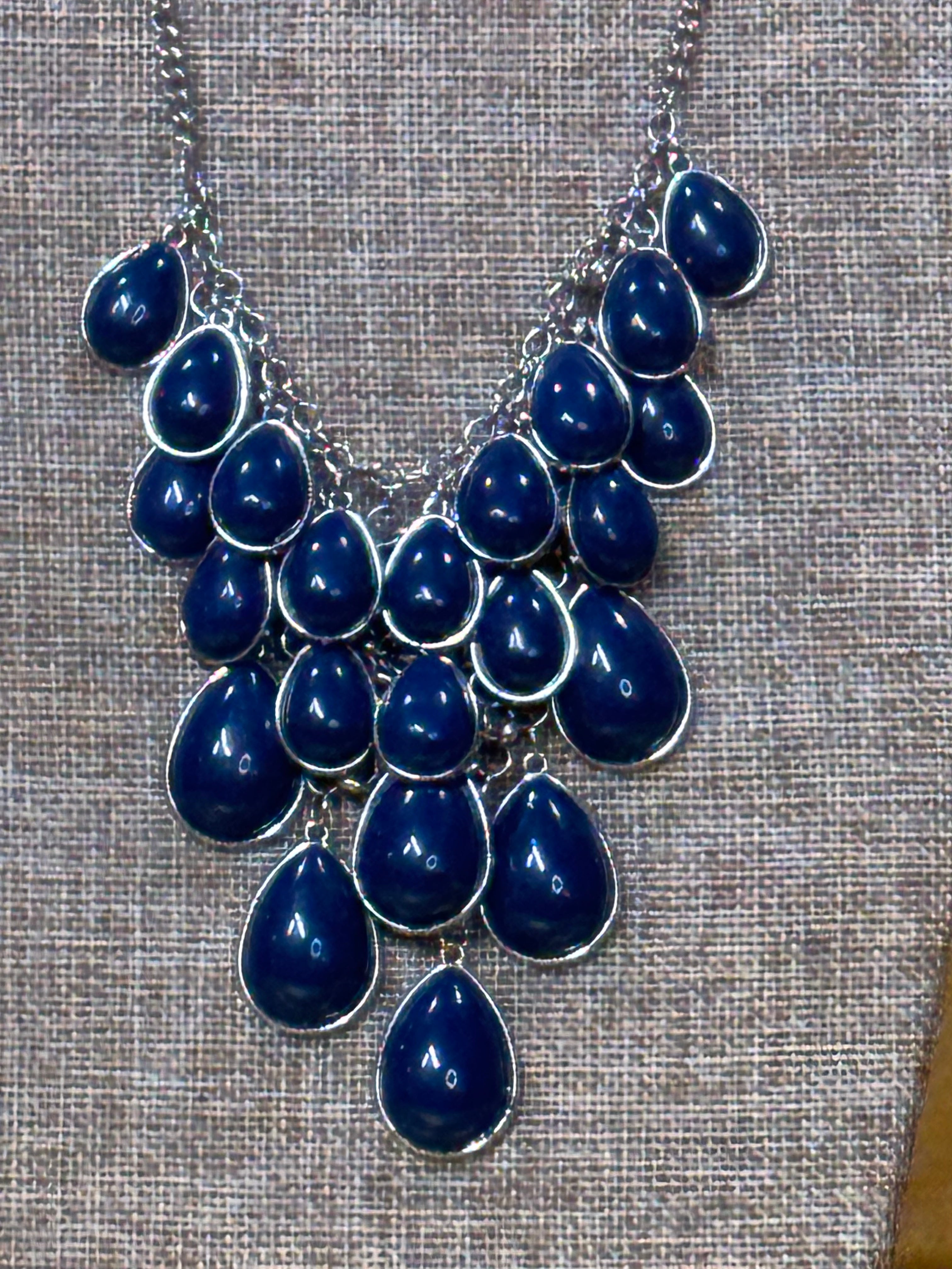 NWT Paparazzi "Shop 'Til You Teardrop" Navy Blue Statement Necklace & Earrings Set