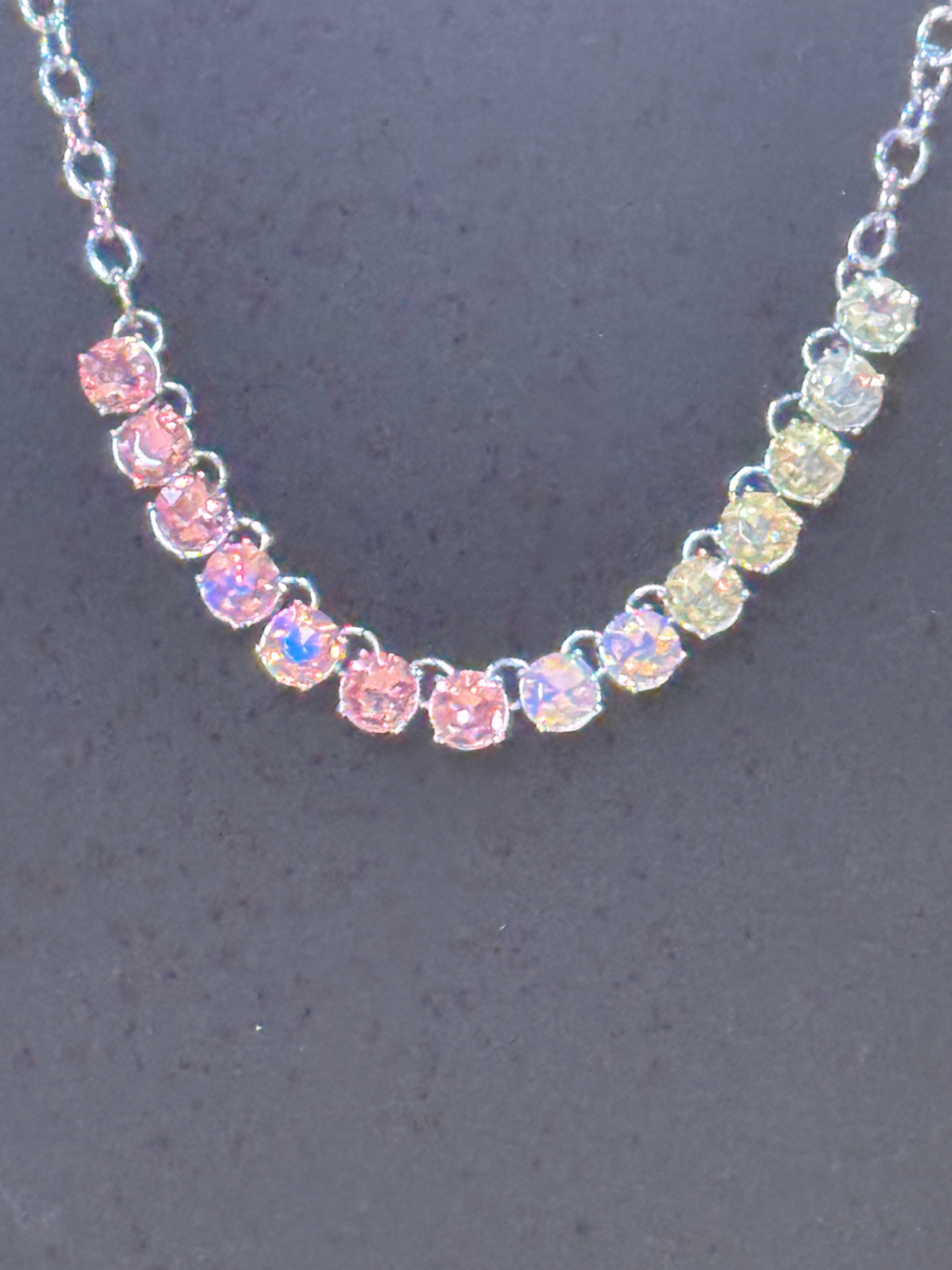 Paparazzi Rainbow Resplendence Pastel Multi-Color Rhinestone Necklace & Earring Set – Silver