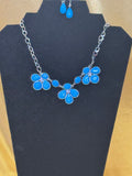 Paparazzi "SELFIE-Worth" Blue Bead Floral Silver Statement Necklace & Earring Set