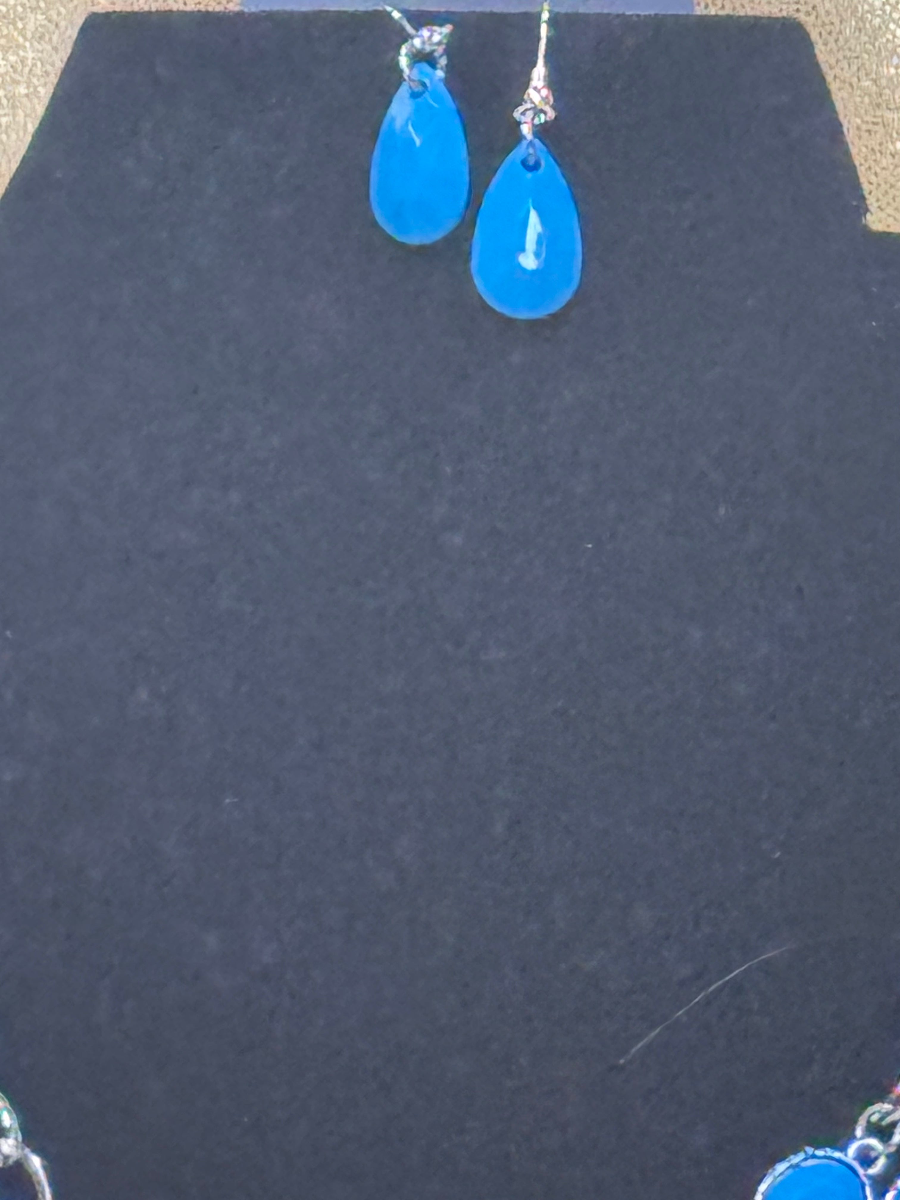 Paparazzi "SELFIE-Worth" Blue Bead Floral Silver Statement Necklace & Earring Set
