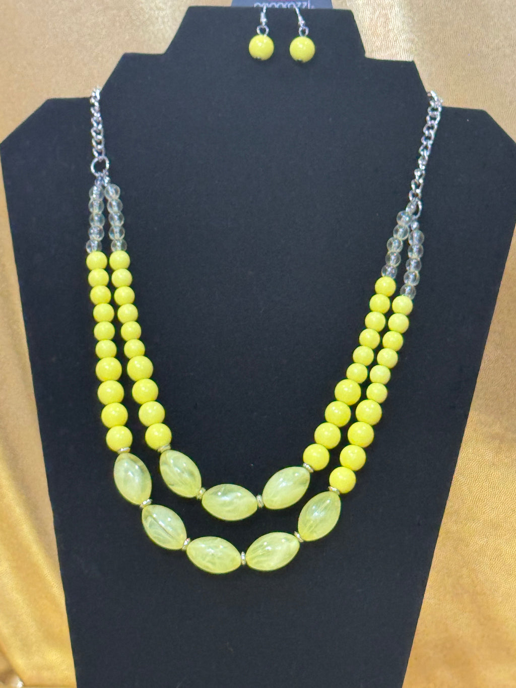Paparazzi "Sundae Shoppe" Double Strand Yellow Bead Necklace & Earring Set