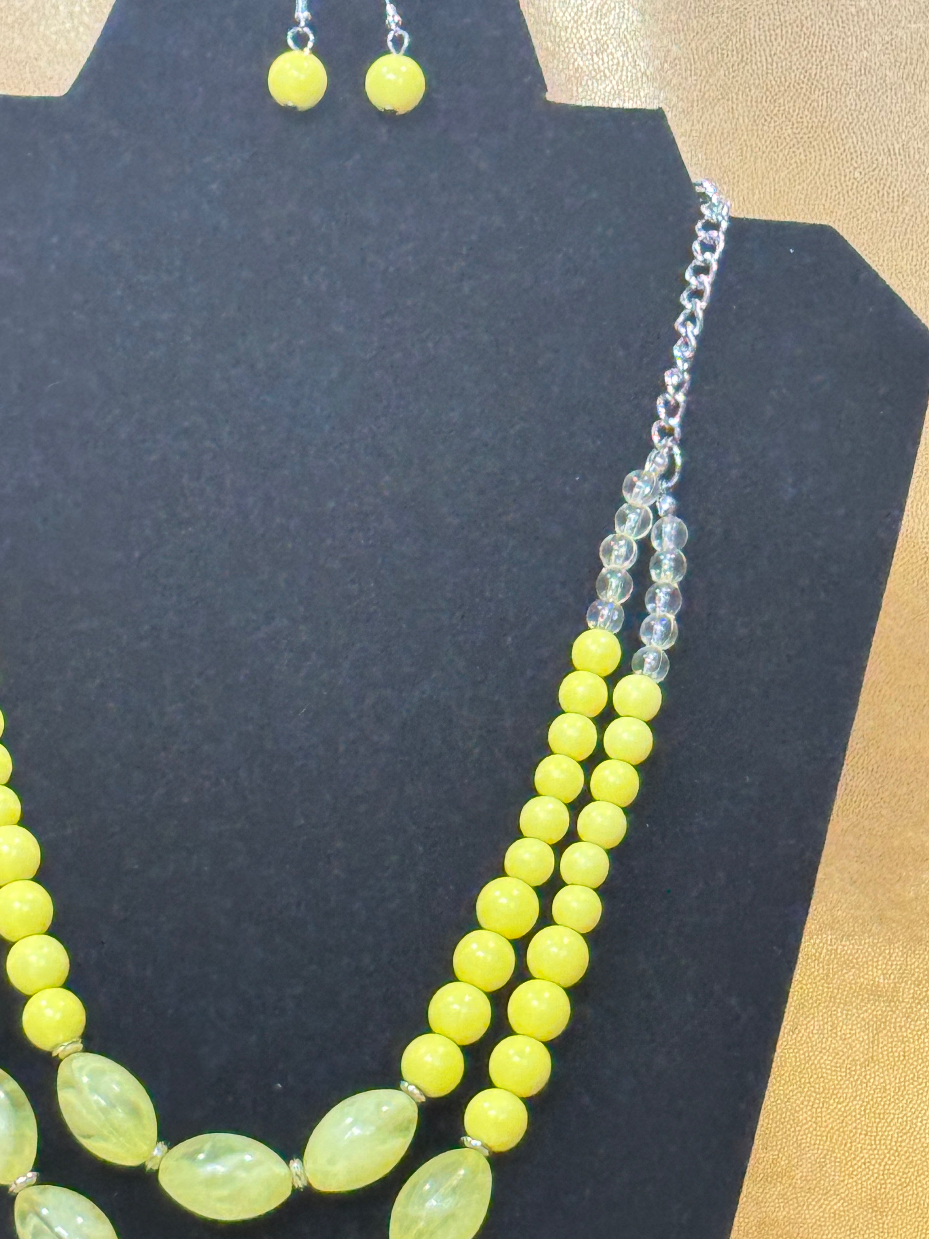 Paparazzi "Sundae Shoppe" Double Strand Yellow Bead Necklace & Earring Set