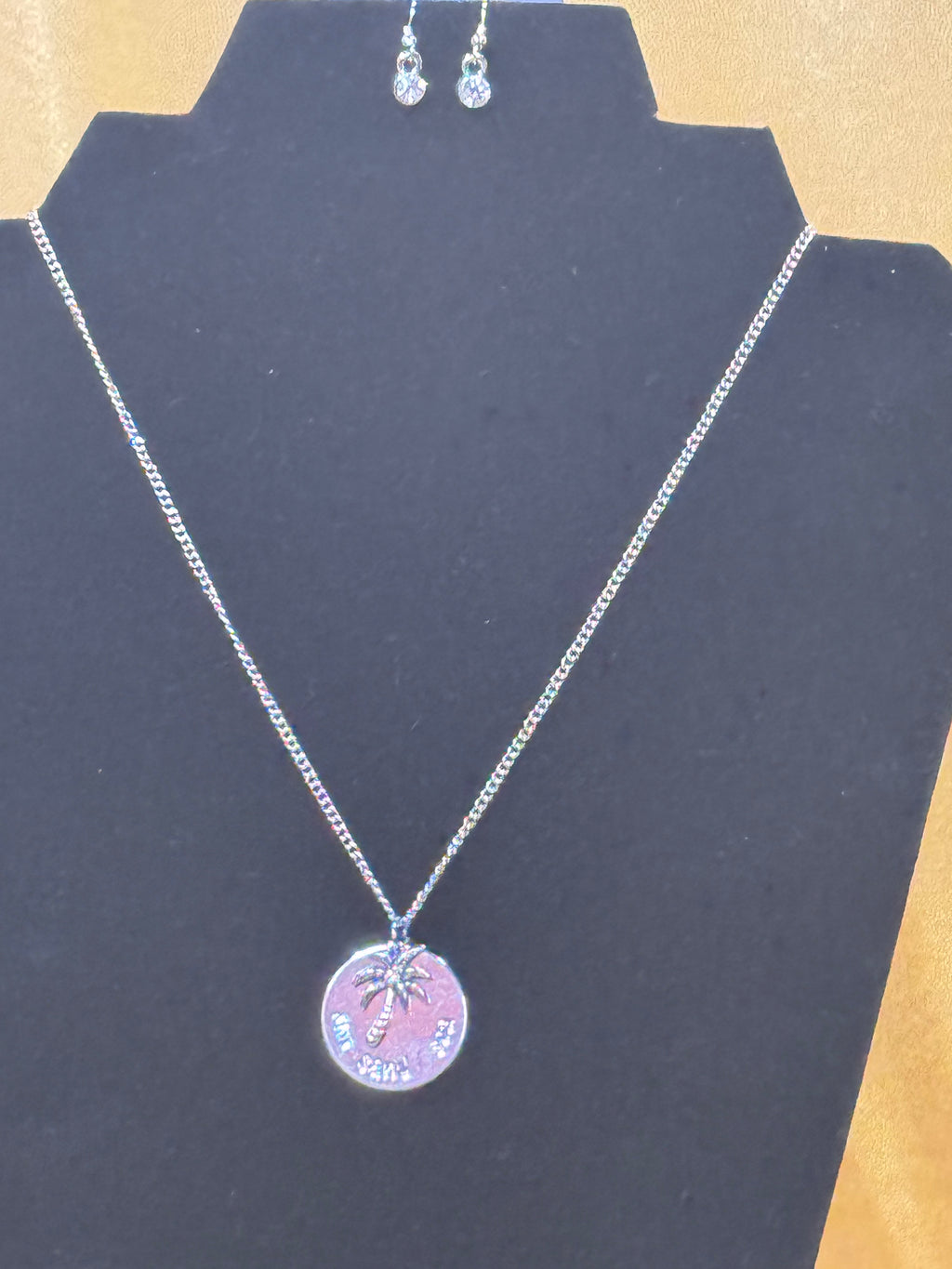 Paparazzi "Breezy Palm Trees" Silver & Iridescent Rhinestone Necklace Set