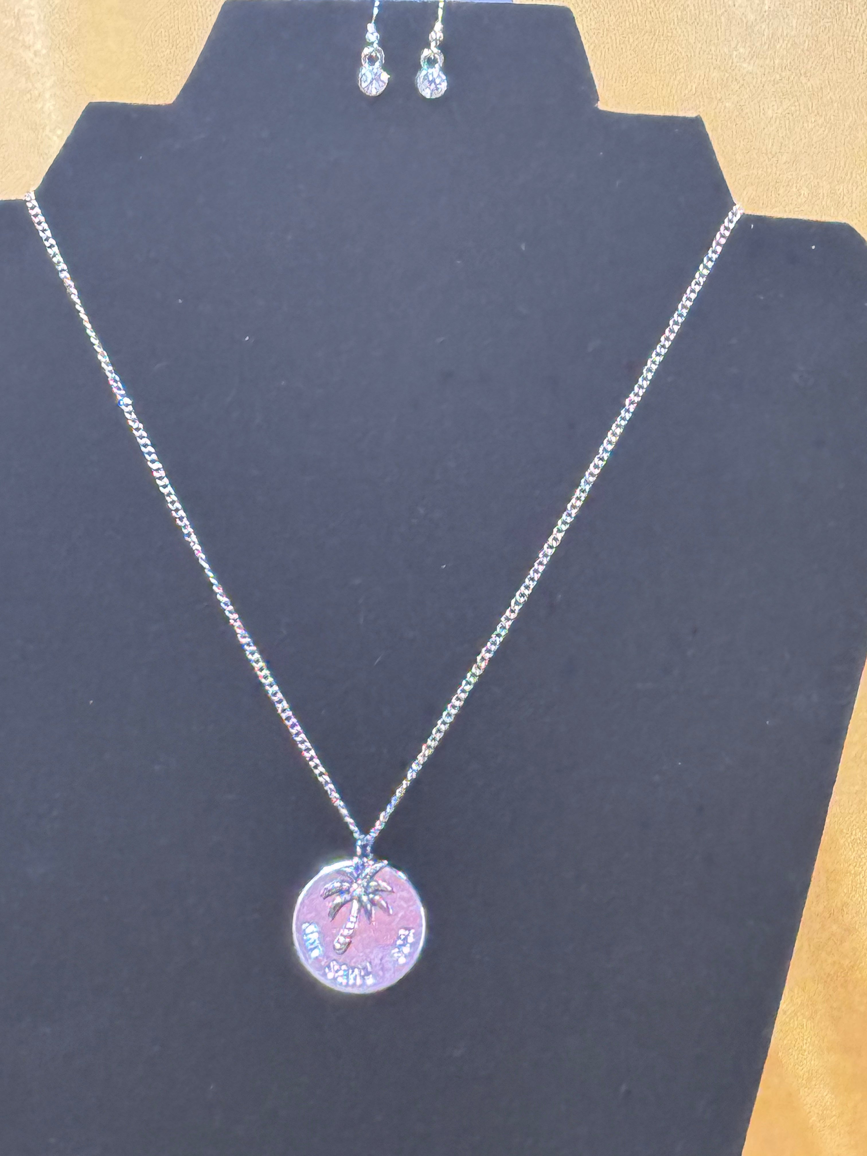 Paparazzi "Breezy Palm Trees" Silver & Iridescent Rhinestone Necklace Set
