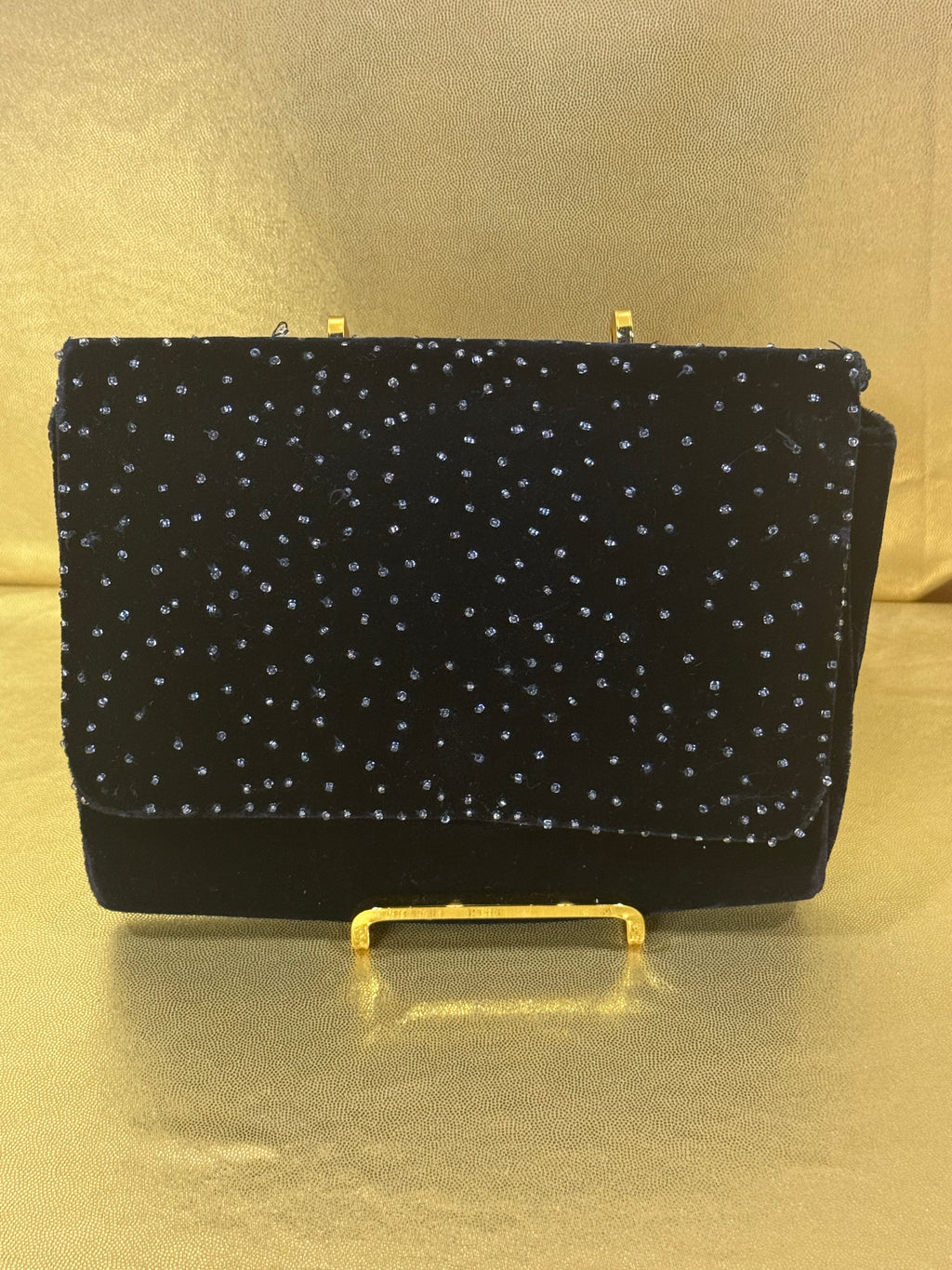 Vintage Carla Marchi Black Velvet Beaded Evening Bag - Handmade