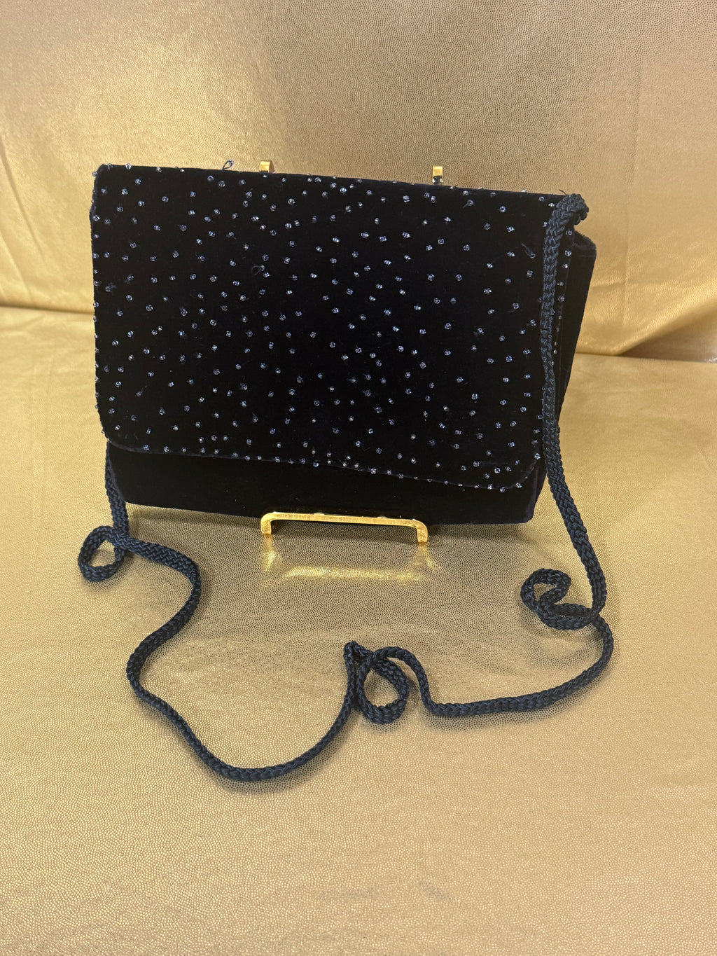 Vintage Carla Marchi Black Velvet Beaded Evening Bag - Handmade