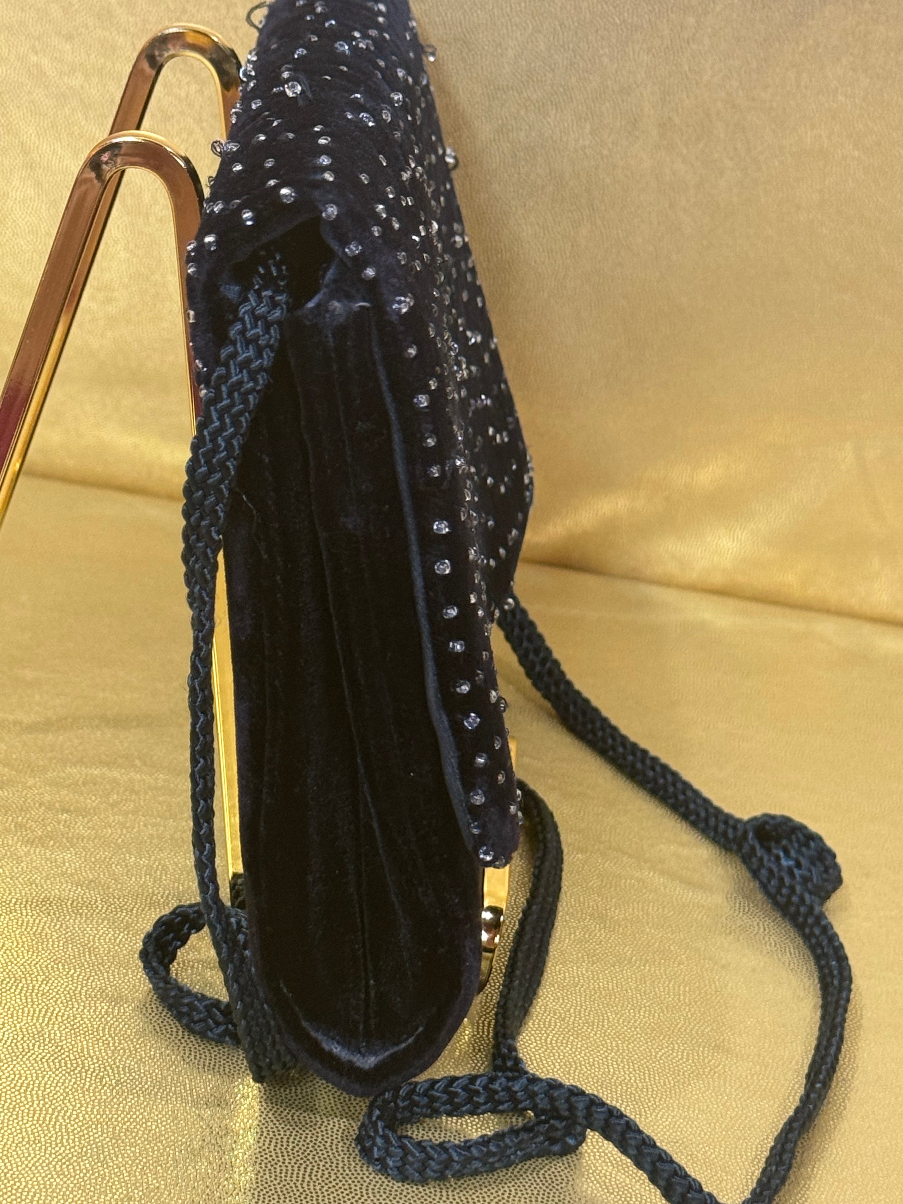 Vintage Carla Marchi Black Velvet Beaded Evening Bag - Handmade
