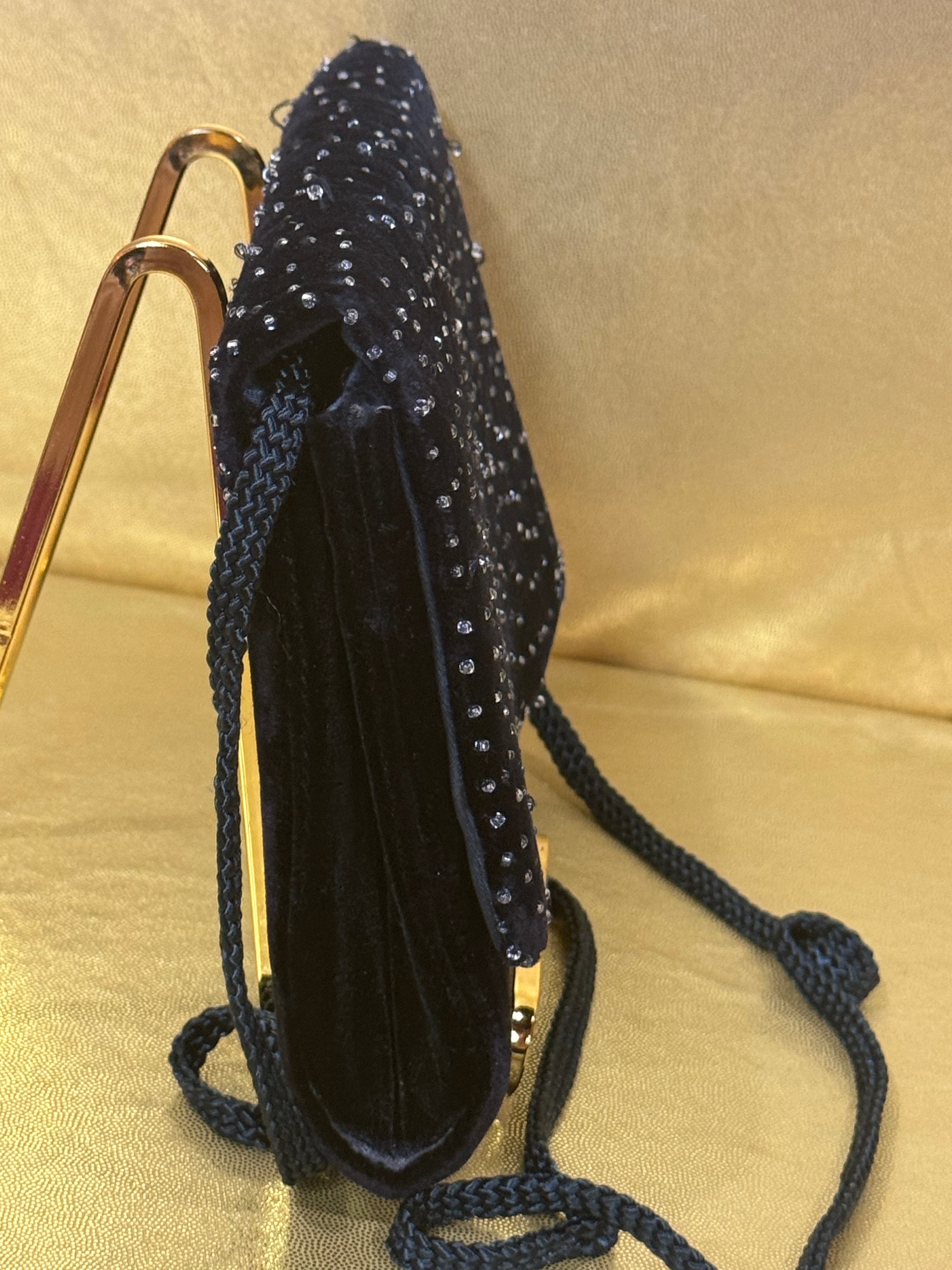 Vintage Carla Marchi Black Velvet Beaded Evening Bag - Handmade