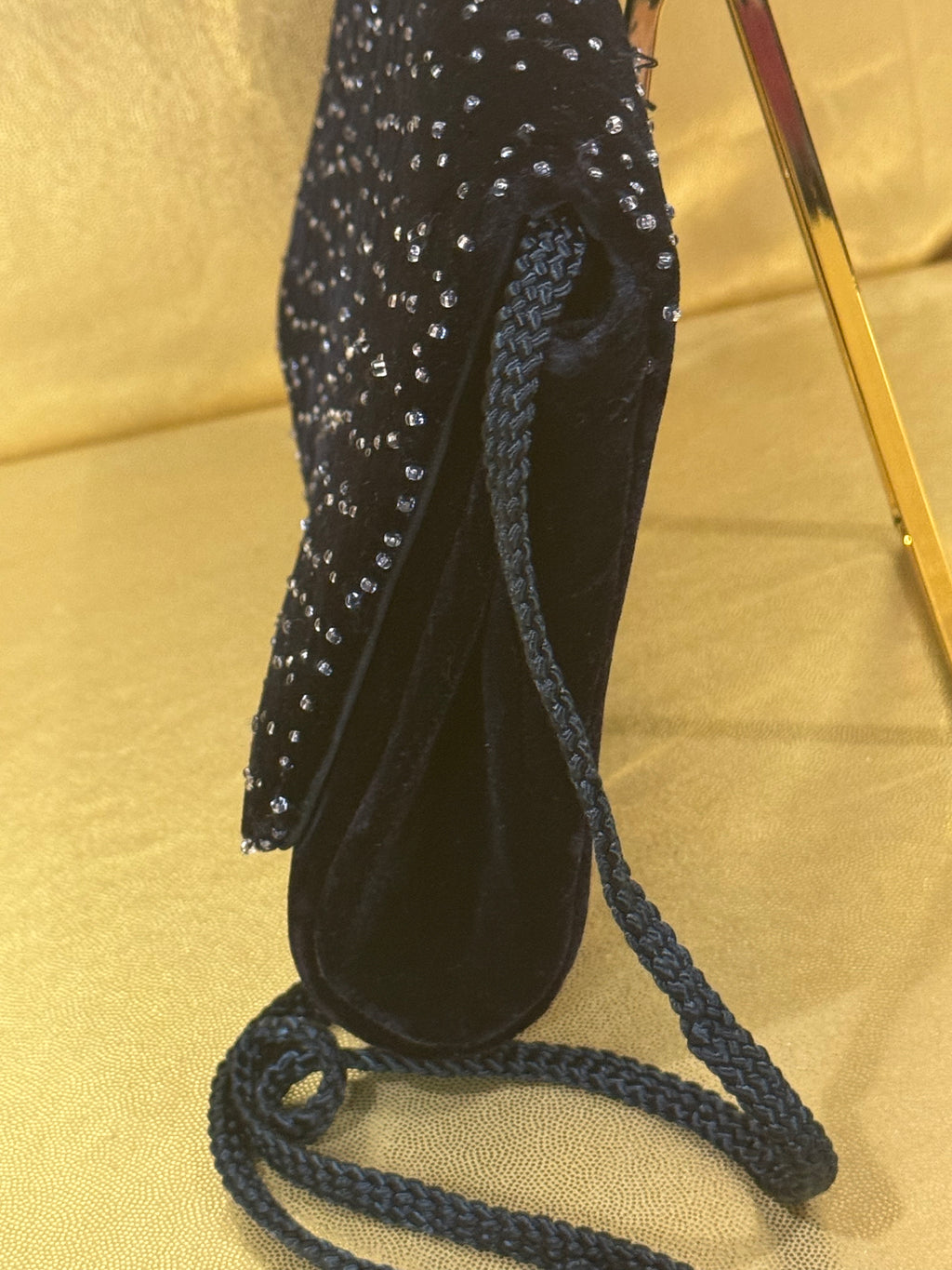 Vintage Carla Marchi Black Velvet Beaded Evening Bag - Handmade