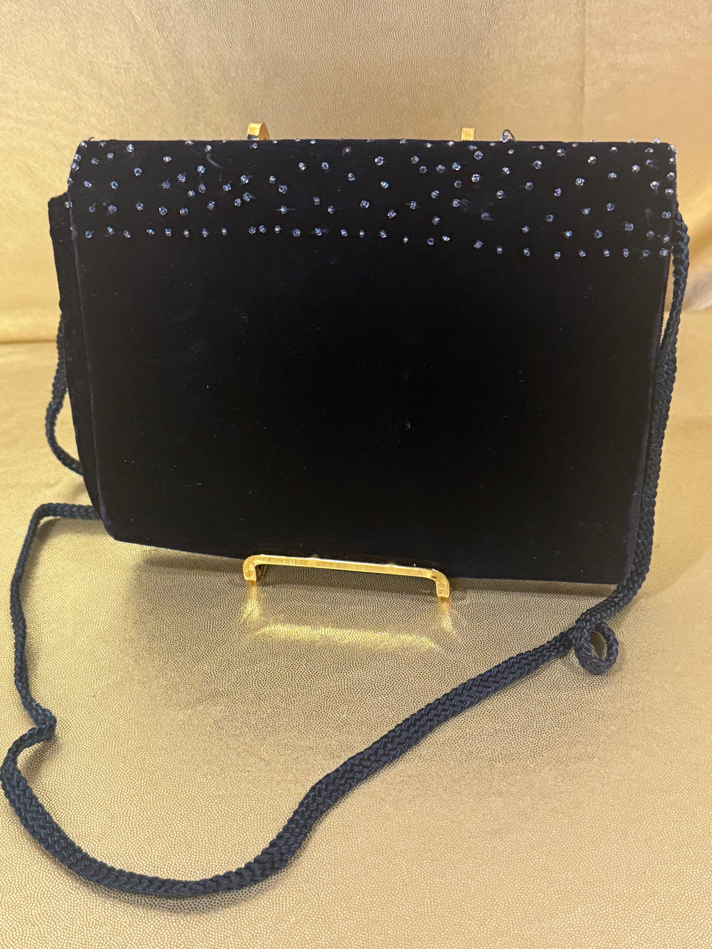 Vintage Carla Marchi Black Velvet Beaded Evening Bag - Handmade