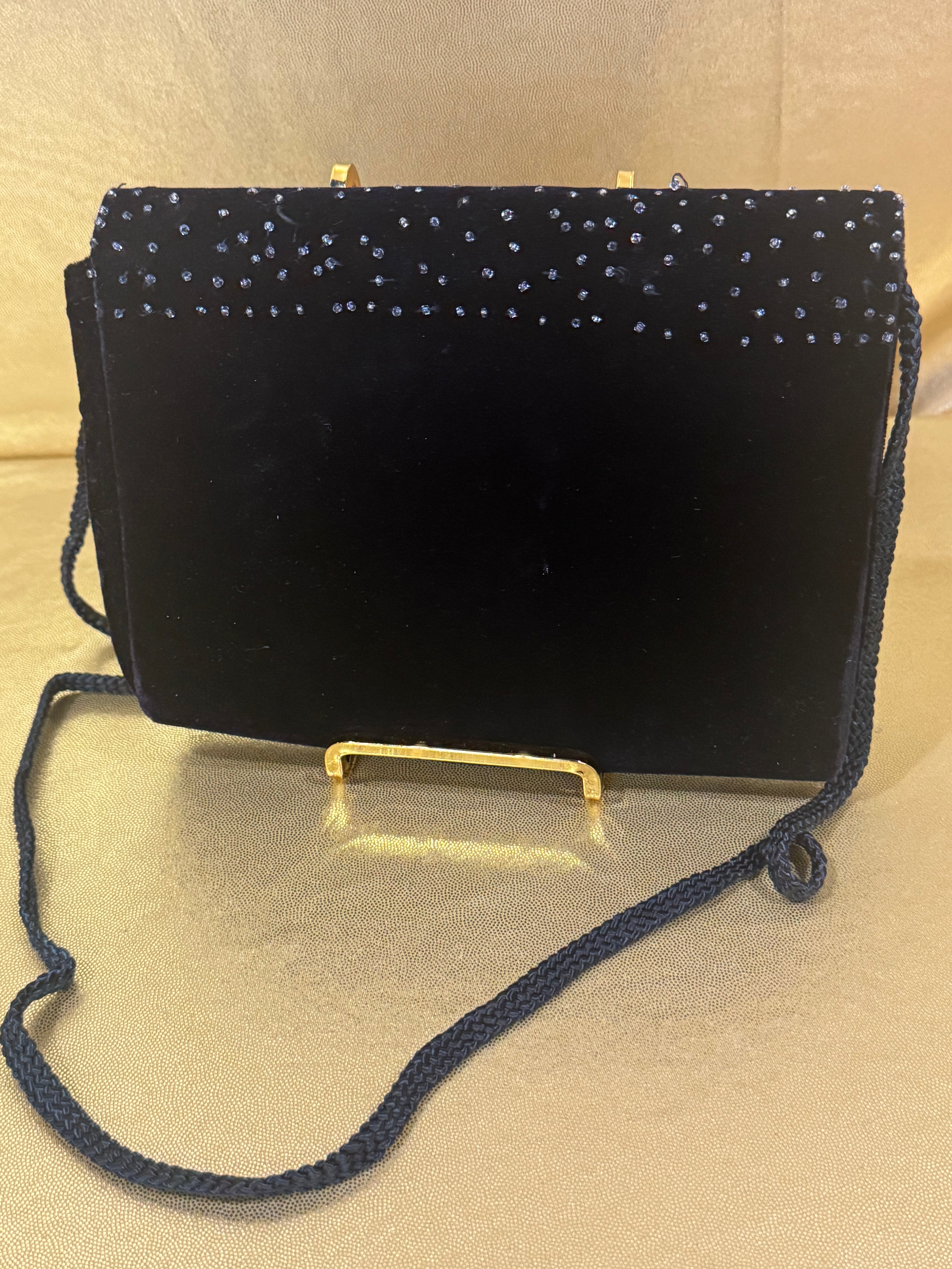 Vintage Carla Marchi Black Velvet Beaded Evening Bag - Handmade
