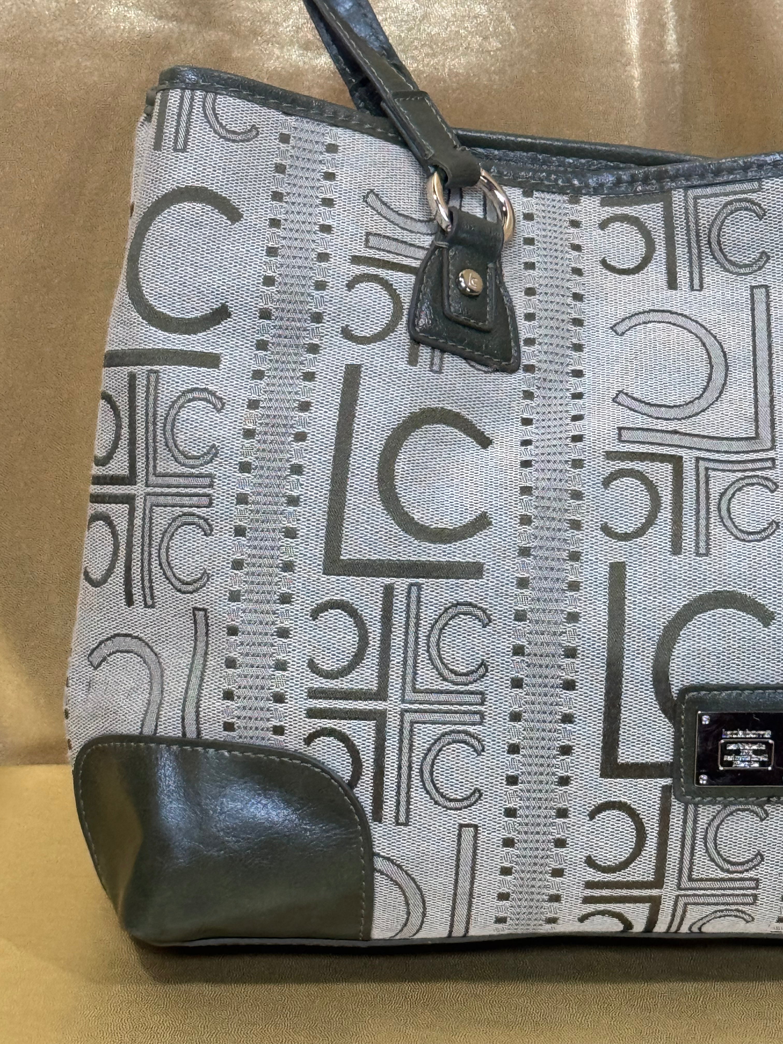 Liz Claiborne Classic Green Monogram Jacquard Shoulder Bag Tote