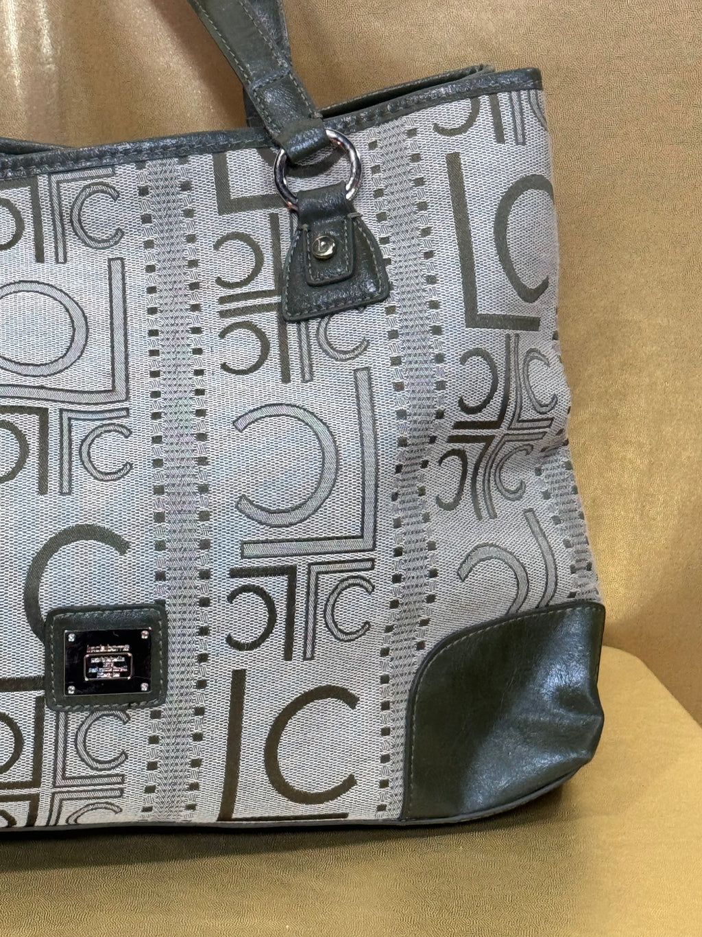 Liz Claiborne Classic Green Monogram Jacquard Shoulder Bag Tote