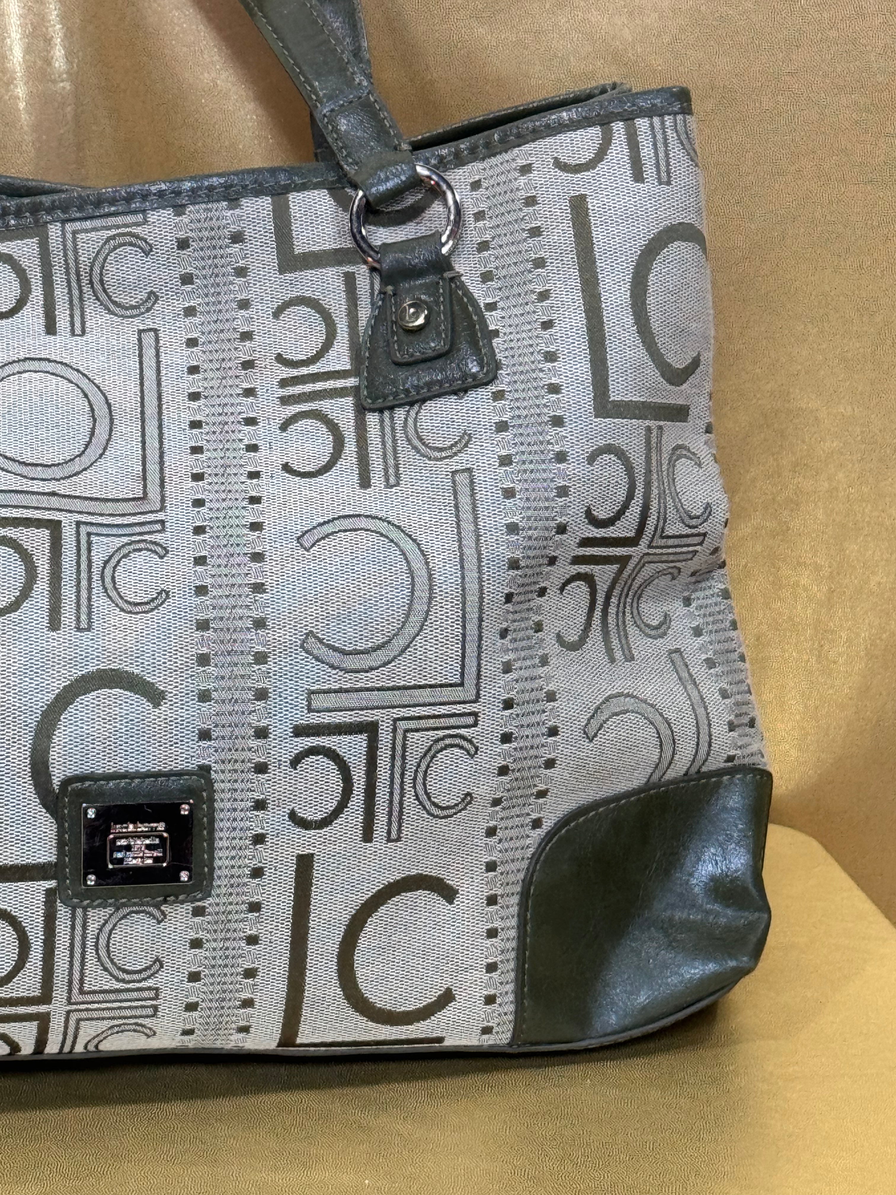 Liz Claiborne Classic Green Monogram Jacquard Shoulder Bag Tote