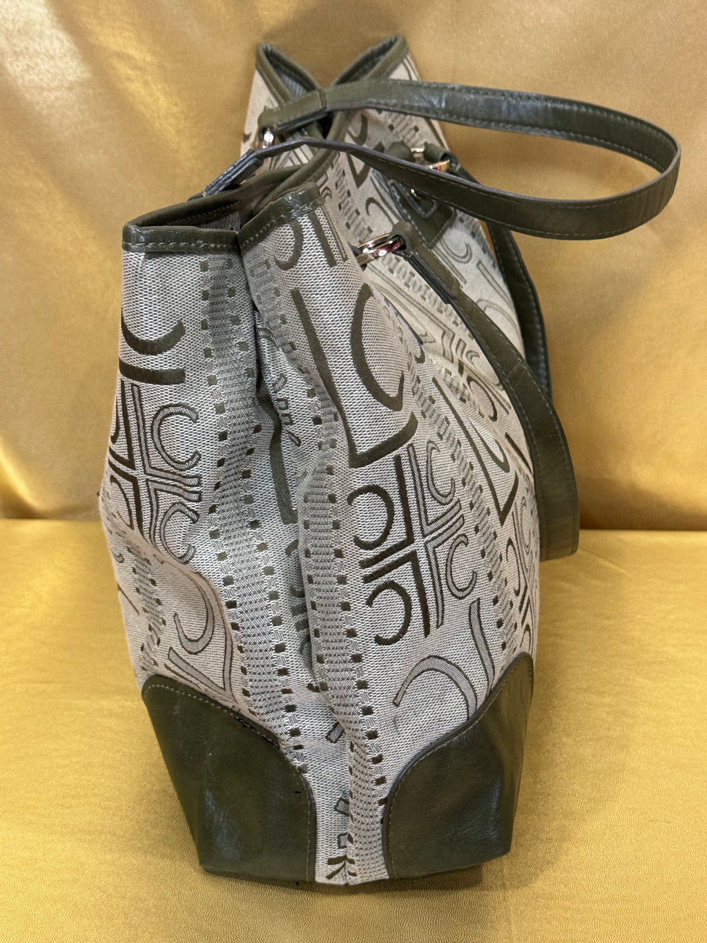 Liz Claiborne Classic Green Monogram Jacquard Shoulder Bag Tote