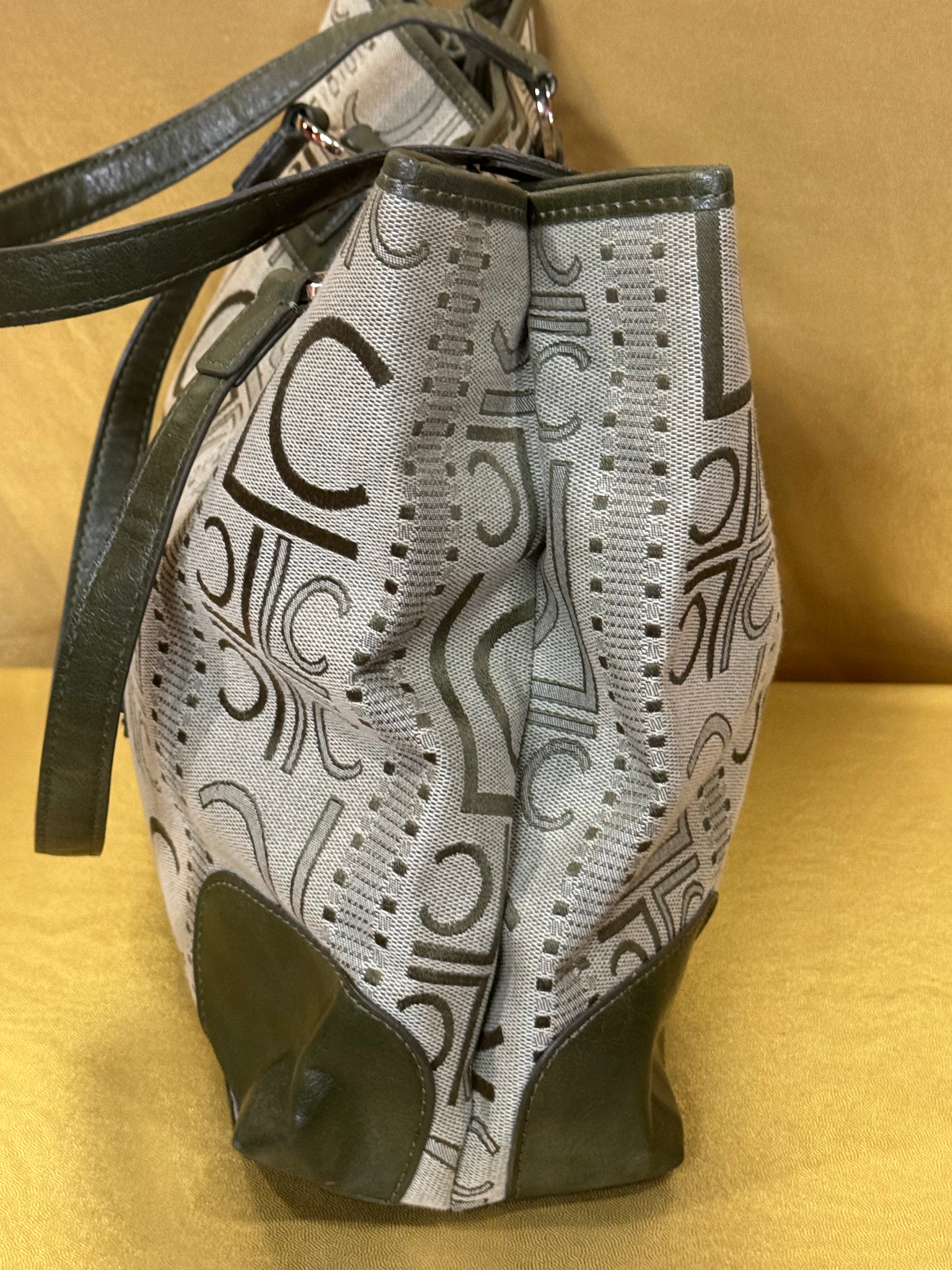 Liz Claiborne Classic Green Monogram Jacquard Shoulder Bag Tote
