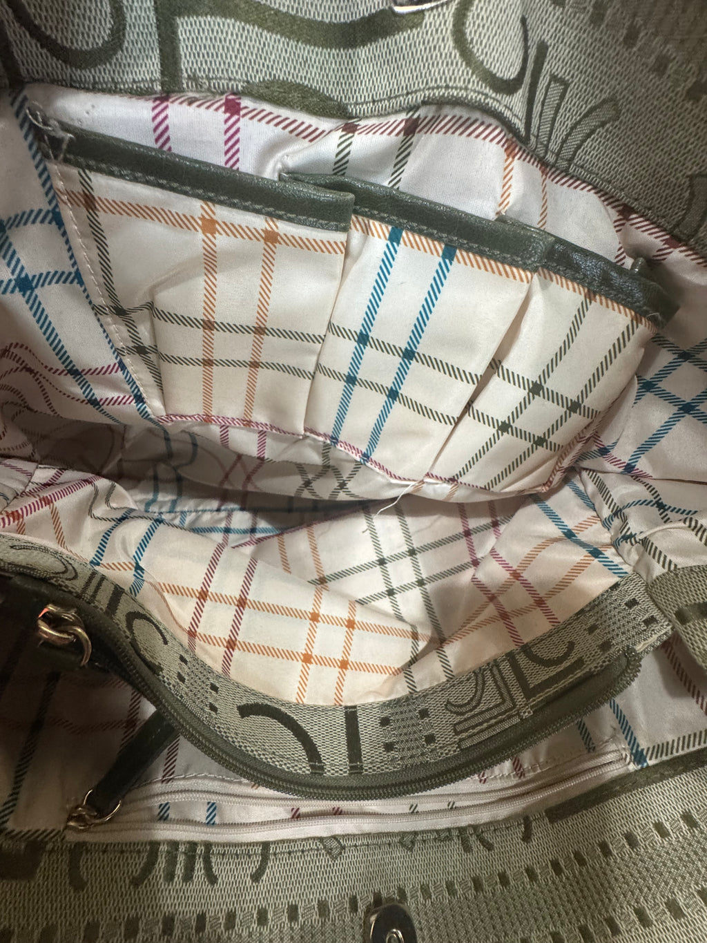 Liz Claiborne Classic Green Monogram Jacquard Shoulder Bag Tote
