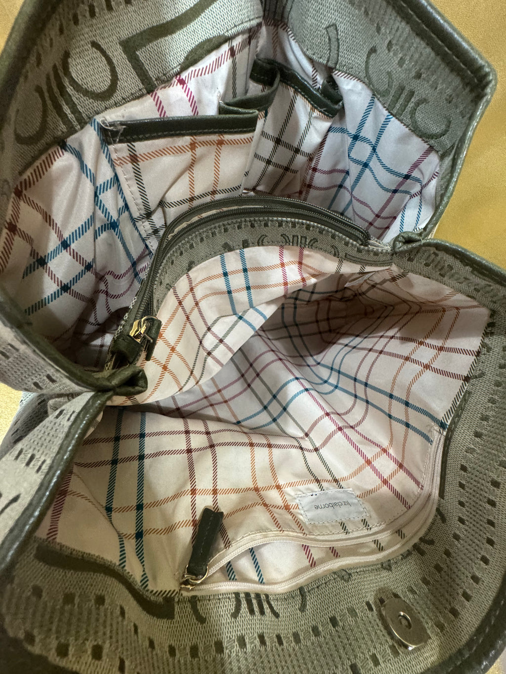 Liz Claiborne Classic Green Monogram Jacquard Shoulder Bag Tote