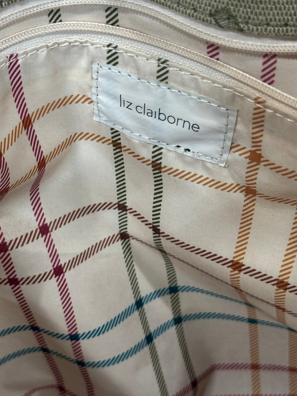 Liz Claiborne Classic Green Monogram Jacquard Shoulder Bag Tote