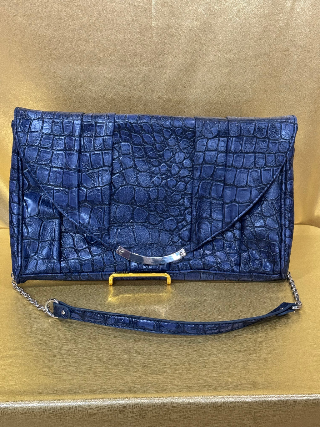 Steve Madden Navy Blue Croc-Embossed Convertible Envelope Clutch