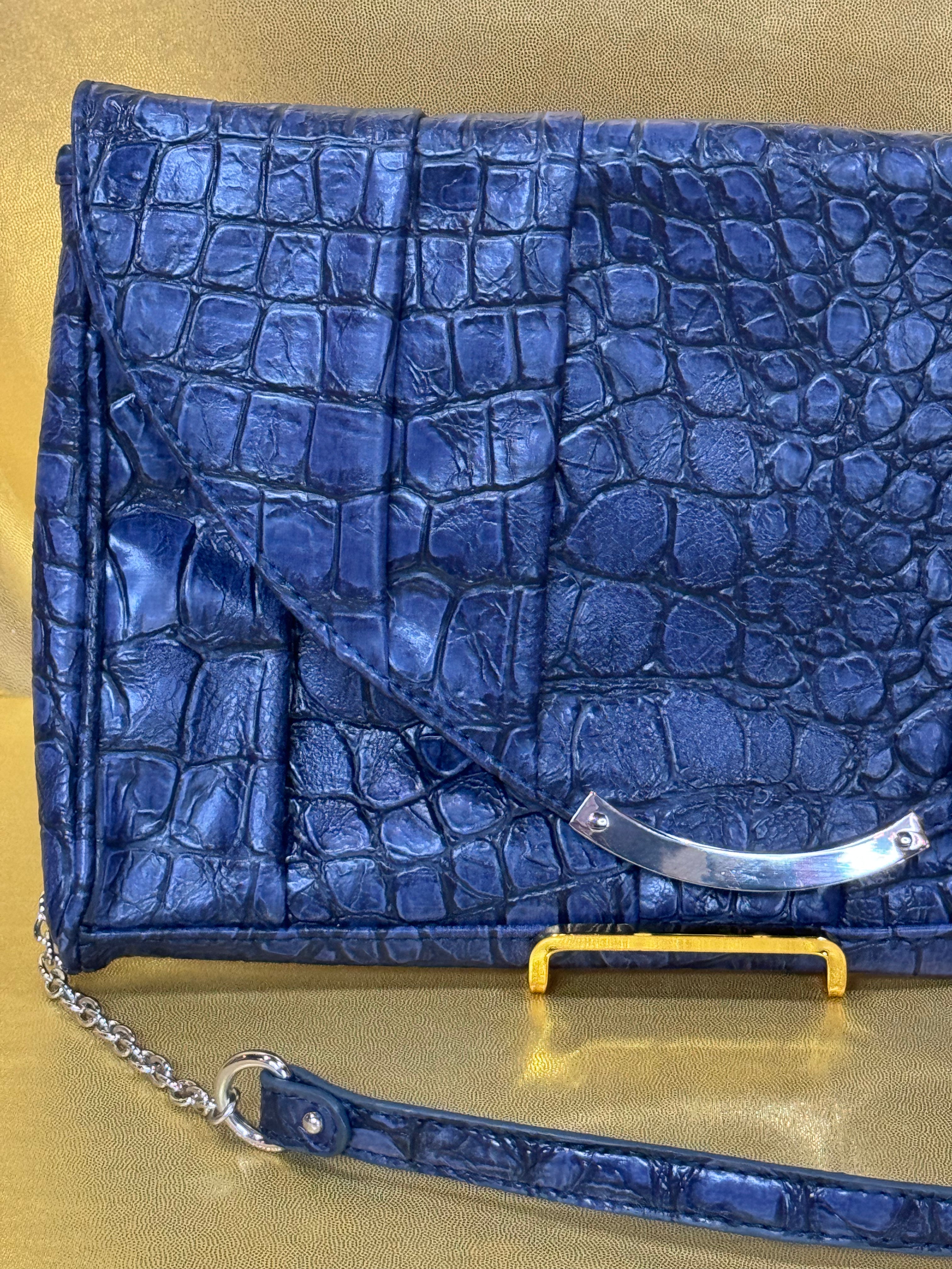 Steve Madden Navy Blue Croc-Embossed Convertible Envelope Clutch