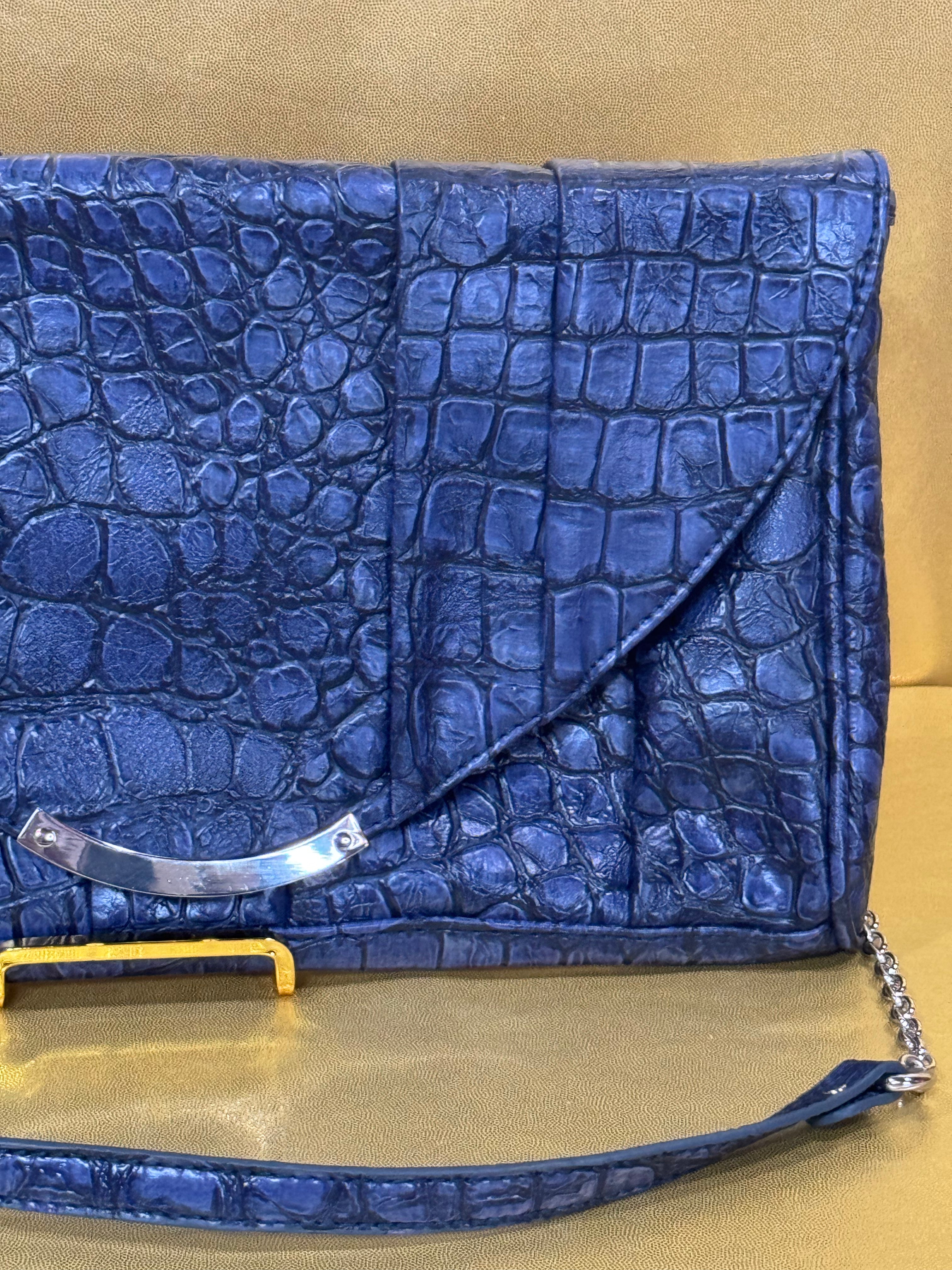 Steve Madden Navy Blue Croc-Embossed Convertible Envelope Clutch
