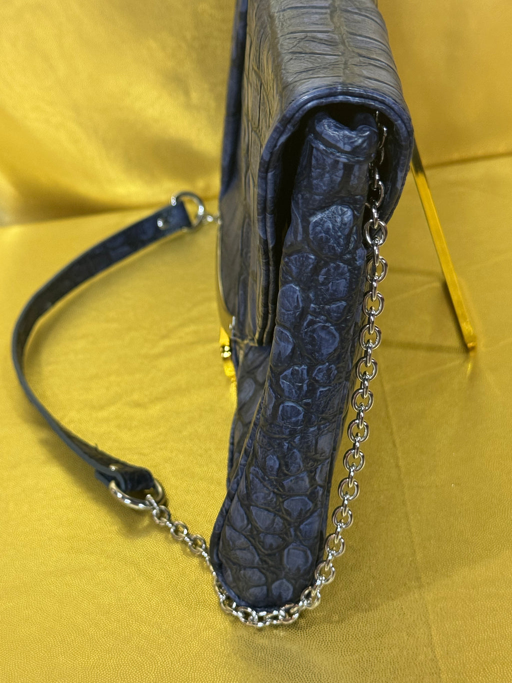Steve Madden Navy Blue Croc-Embossed Convertible Envelope Clutch