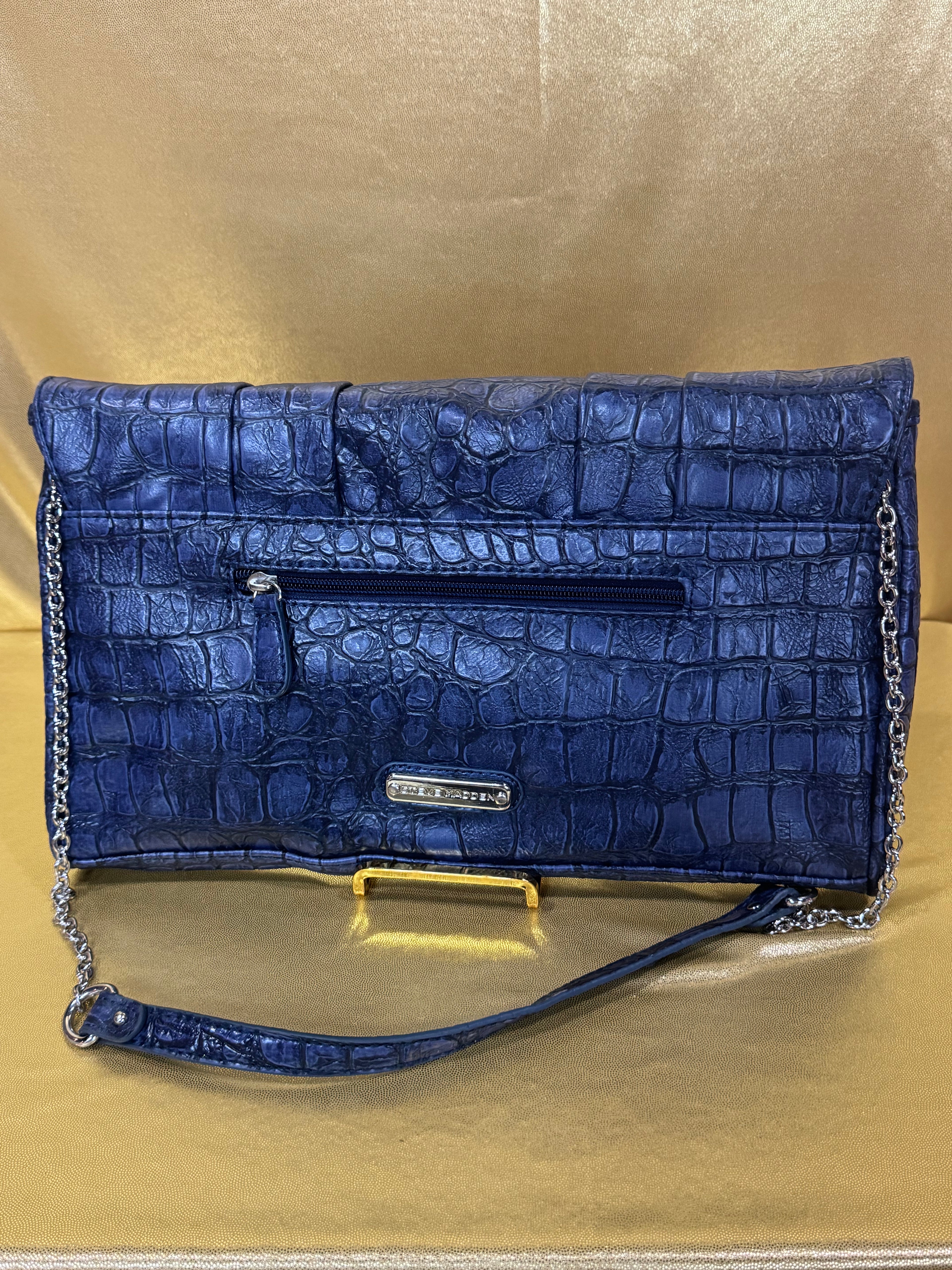 Steve Madden Navy Blue Croc-Embossed Convertible Envelope Clutch