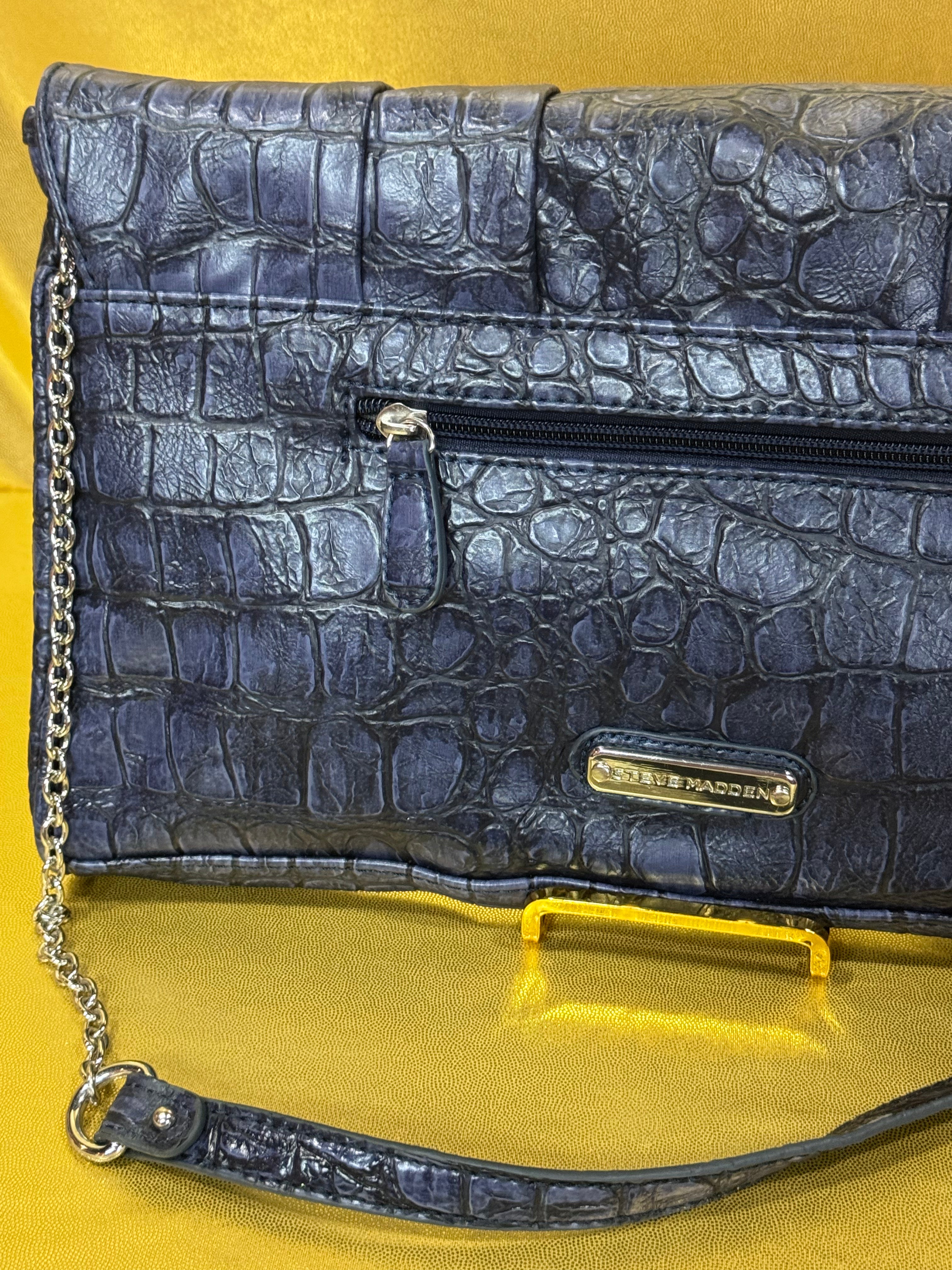 Steve Madden Navy Blue Croc-Embossed Convertible Envelope Clutch