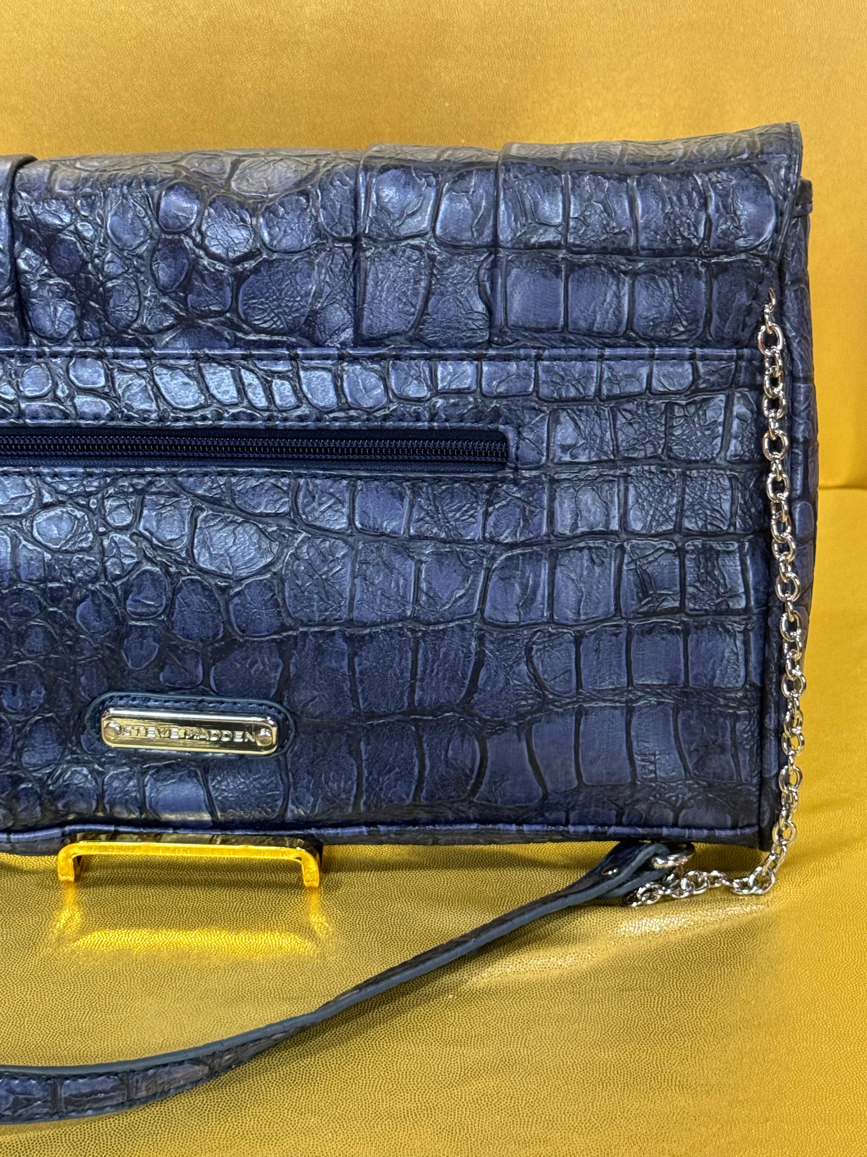Steve Madden Navy Blue Croc-Embossed Convertible Envelope Clutch