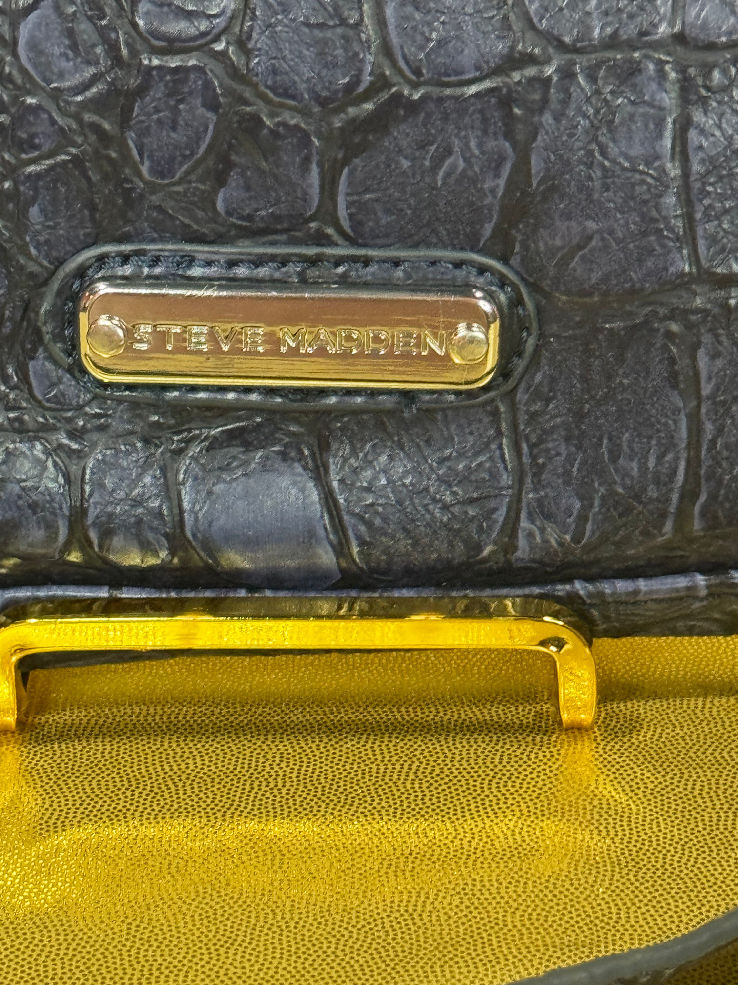 Steve Madden Navy Blue Croc-Embossed Convertible Envelope Clutch