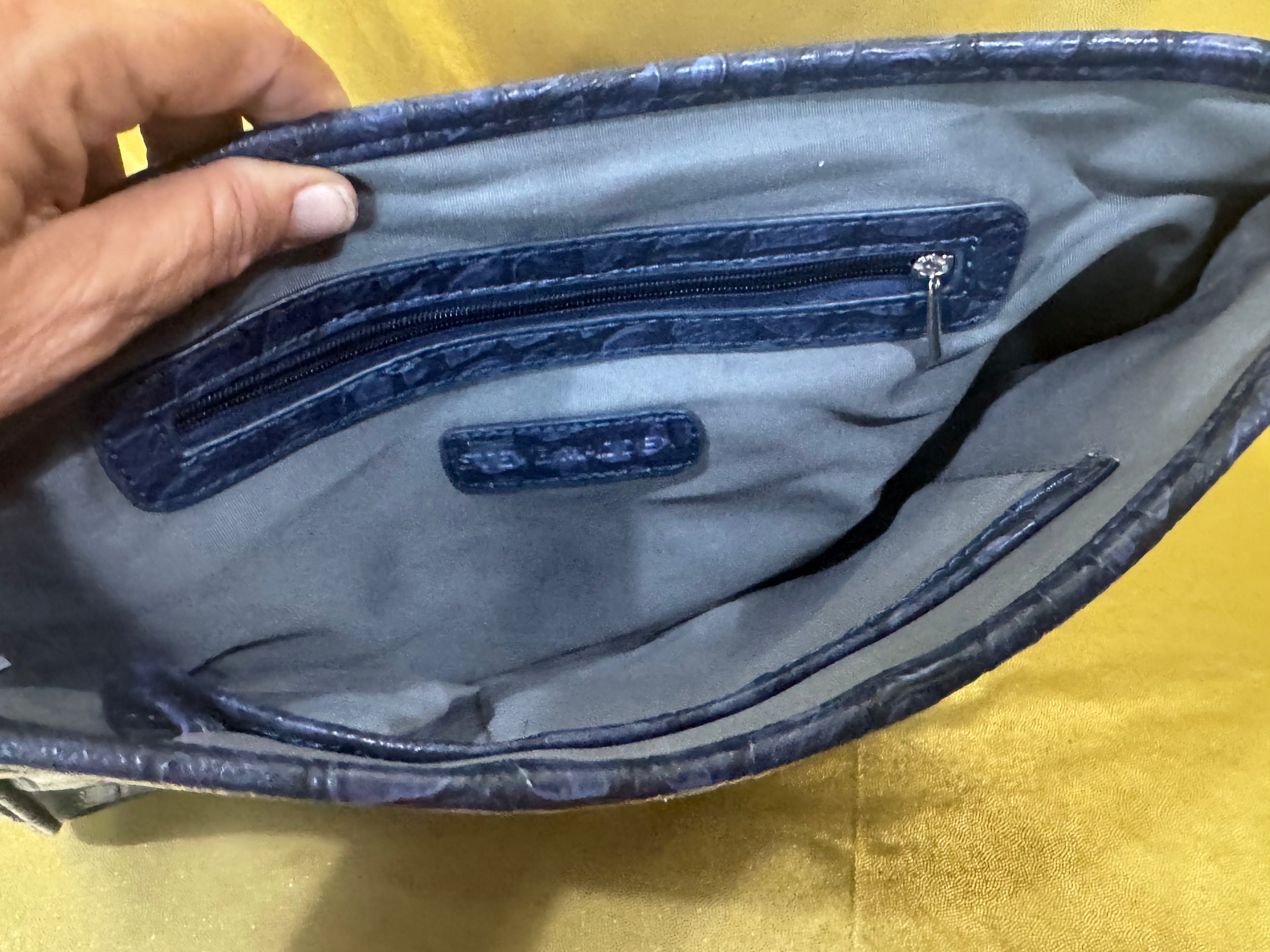 Steve Madden Navy Blue Croc-Embossed Convertible Envelope Clutch