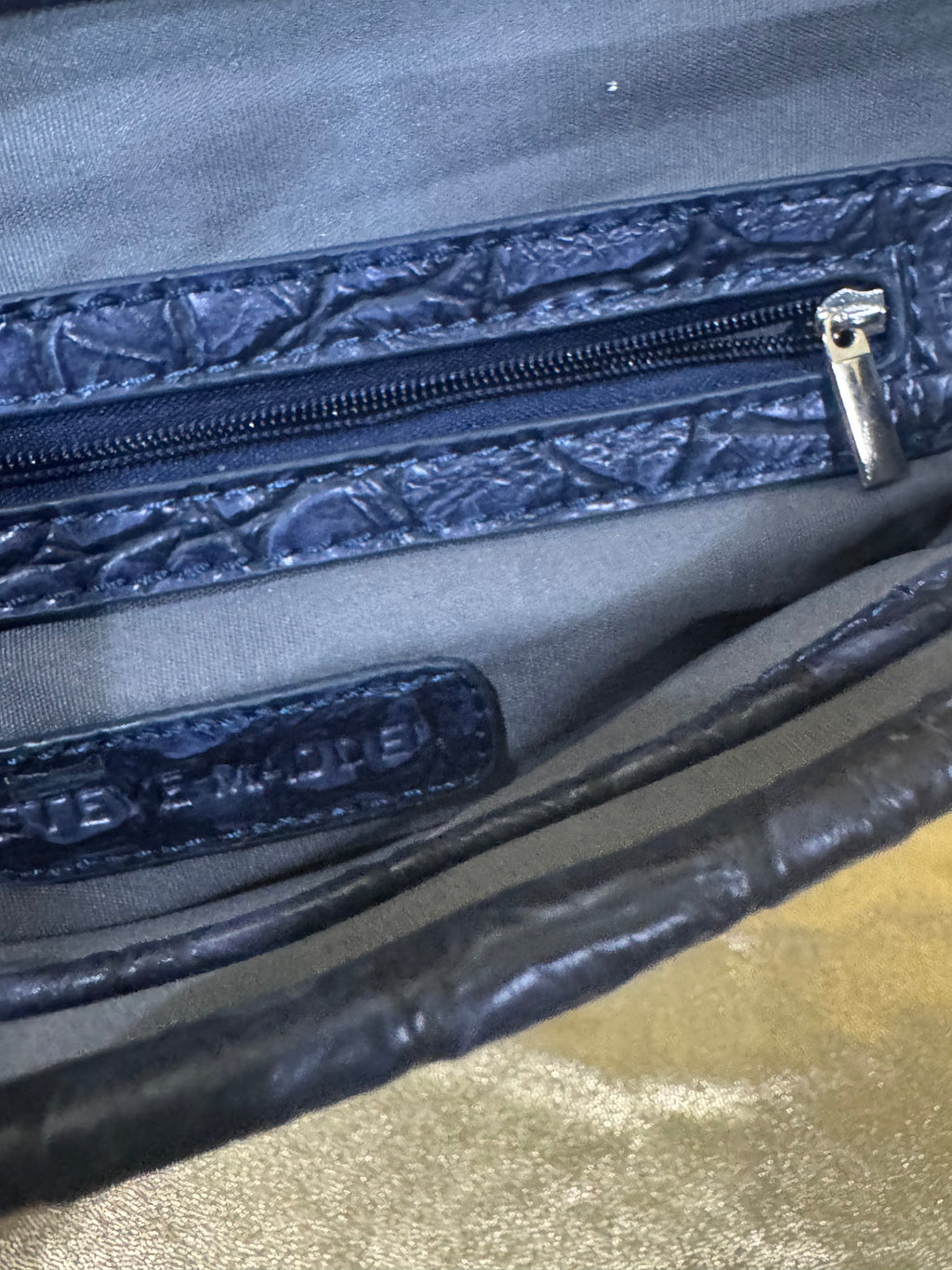 Steve Madden Navy Blue Croc-Embossed Convertible Envelope Clutch