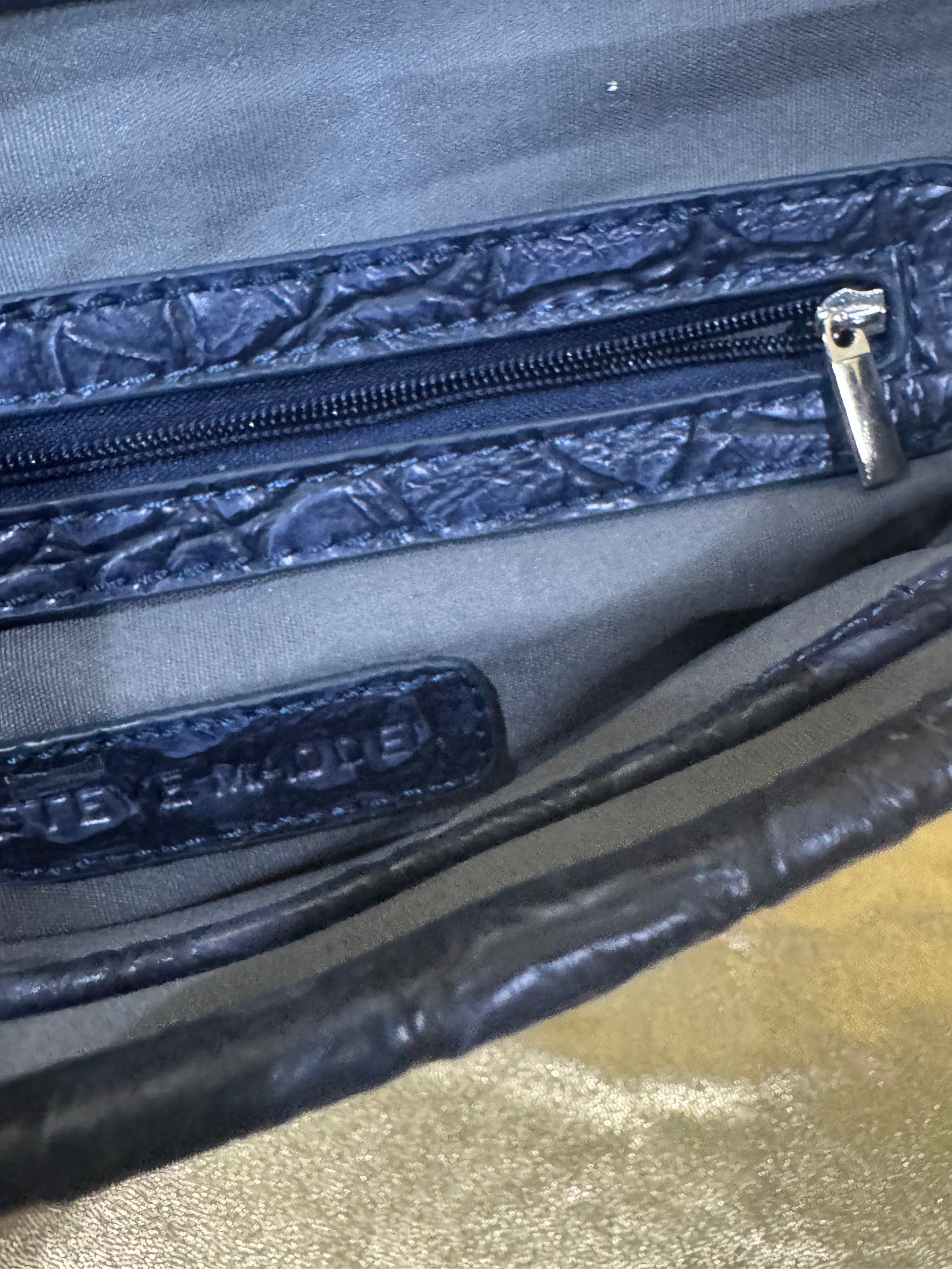 Steve Madden Navy Blue Croc-Embossed Convertible Envelope Clutch