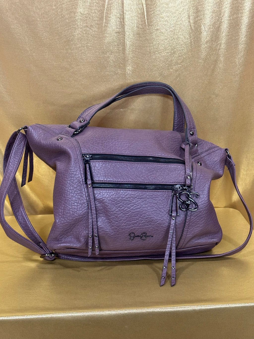 Jessica Simpson Zoey Satchel Handbag - Muted Purple Pebbled Vegan Leather
