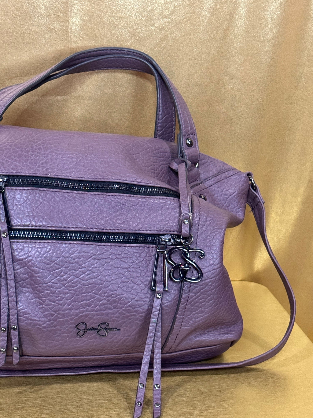 Jessica Simpson Zoey Satchel Handbag - Muted Purple Pebbled Vegan Leather