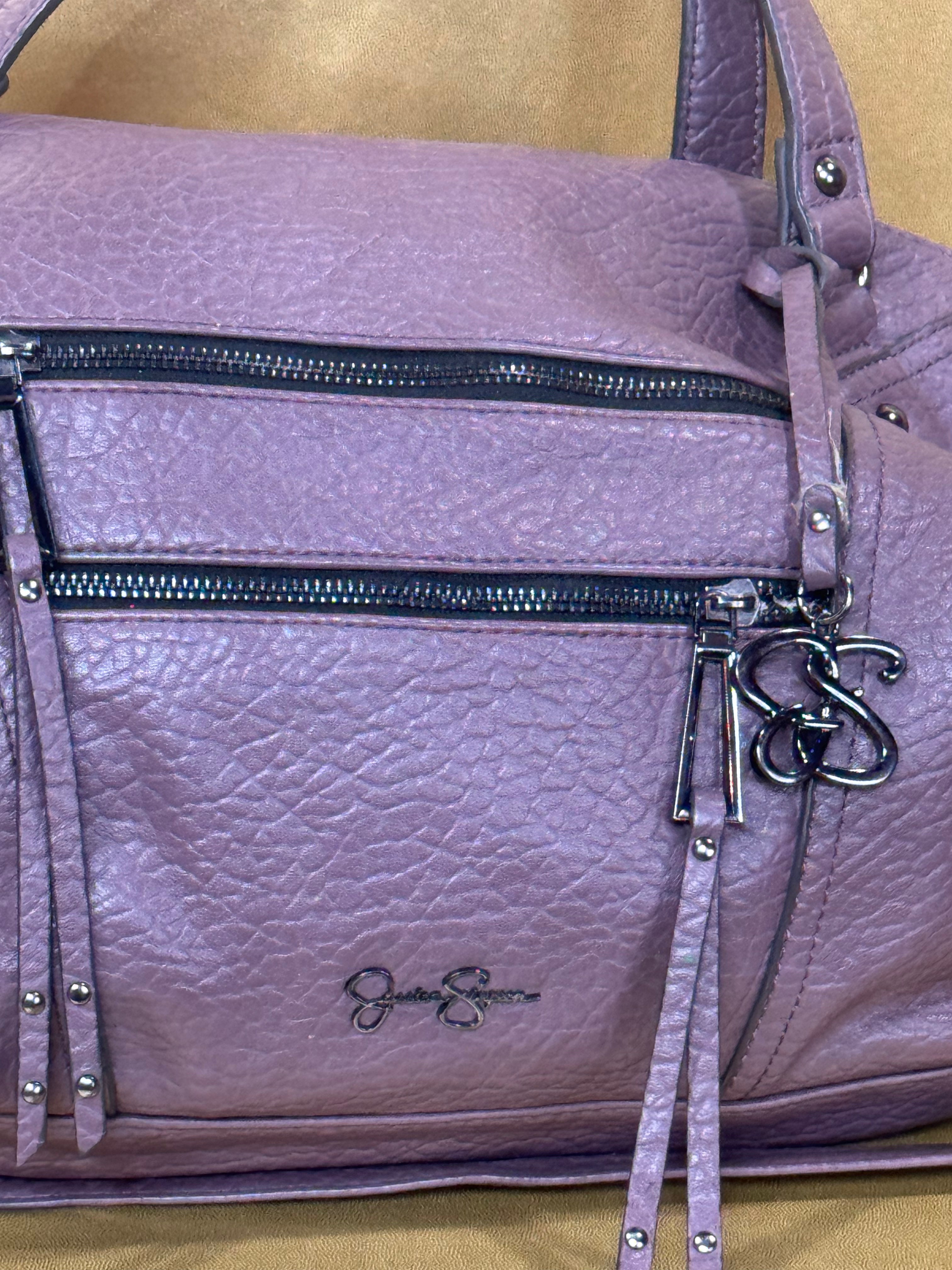 Jessica Simpson Zoey Satchel Handbag - Muted Purple Pebbled Vegan Leather