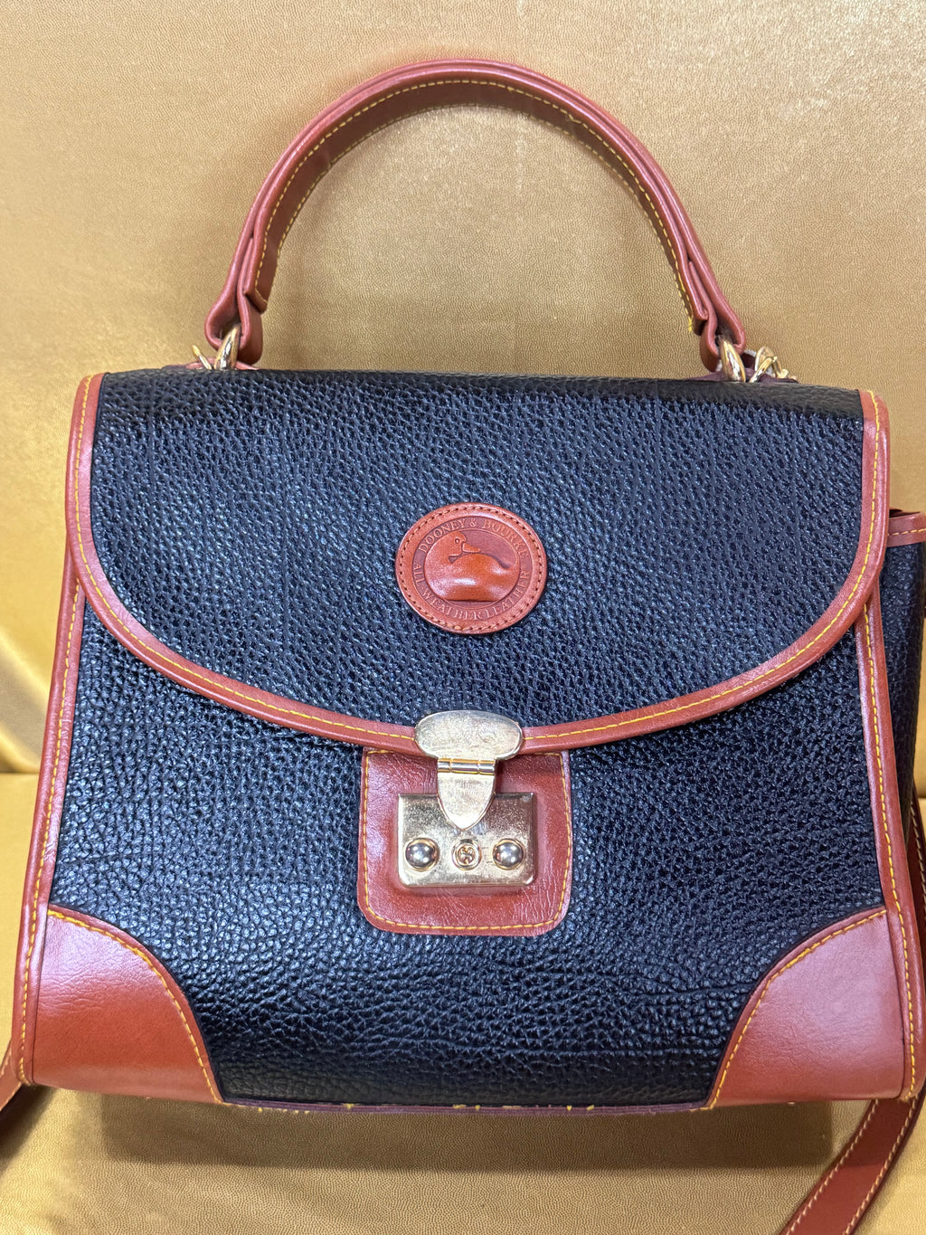 Vintage Dooney & Bourke All Weather Leather Lockhart Top Handle Satchel Crossbody – Black & British Tan