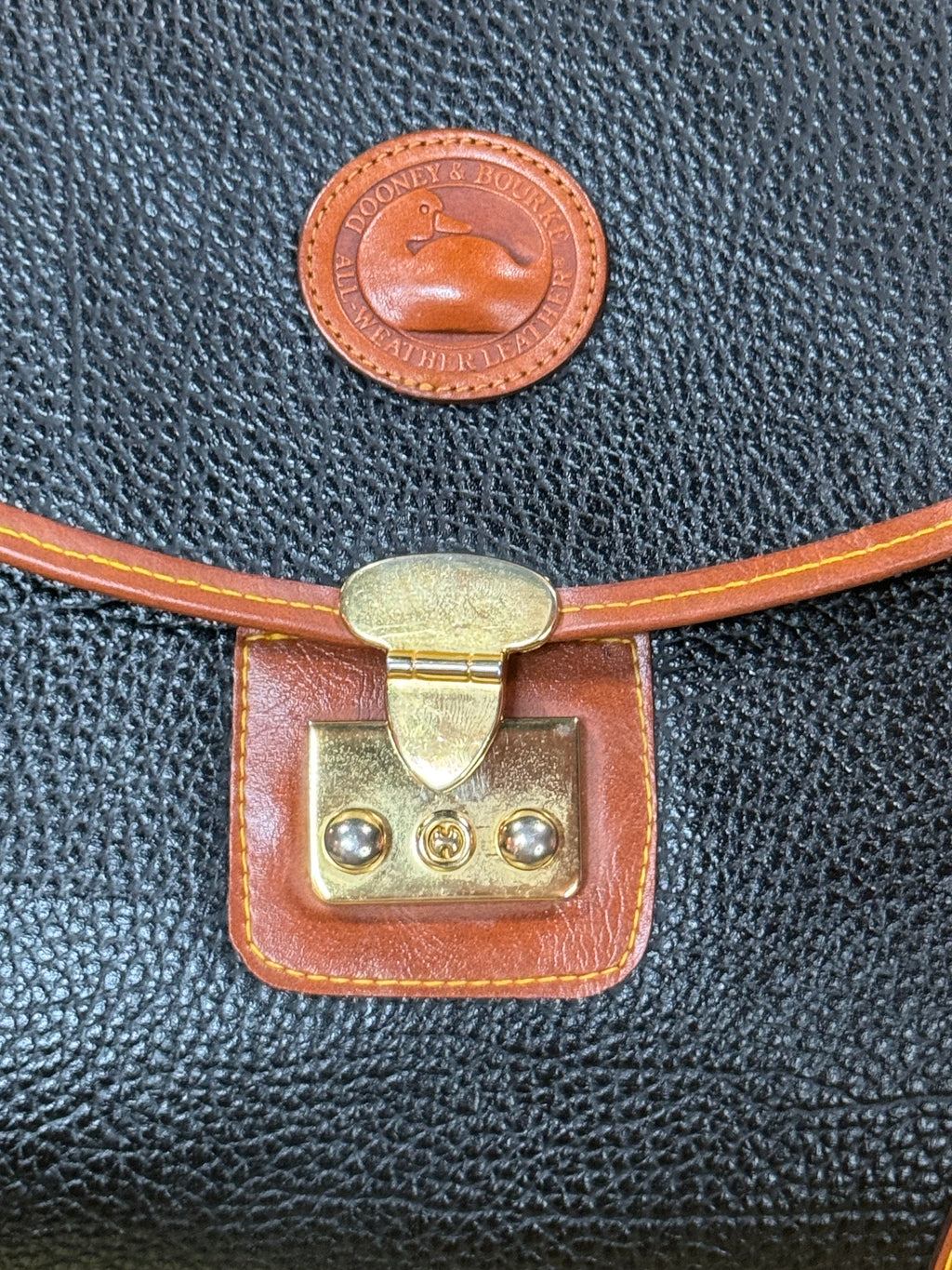 Vintage Dooney & Bourke All Weather Leather Lockhart Top Handle Satchel Crossbody – Black & British Tan