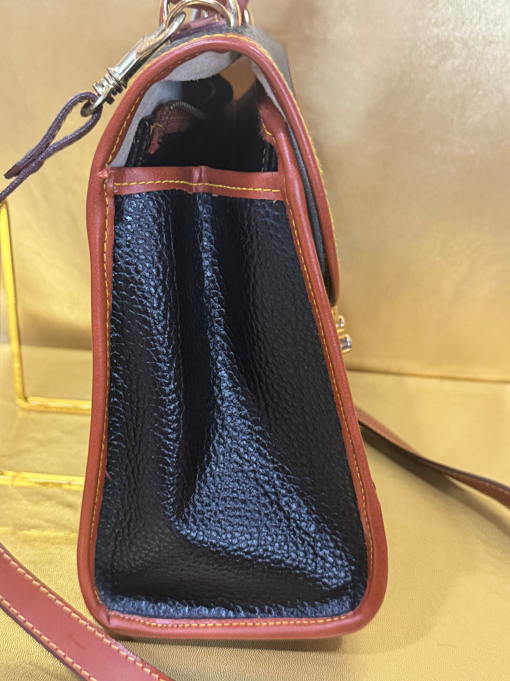 Vintage Dooney & Bourke All Weather Leather Lockhart Top Handle Satchel Crossbody – Black & British Tan