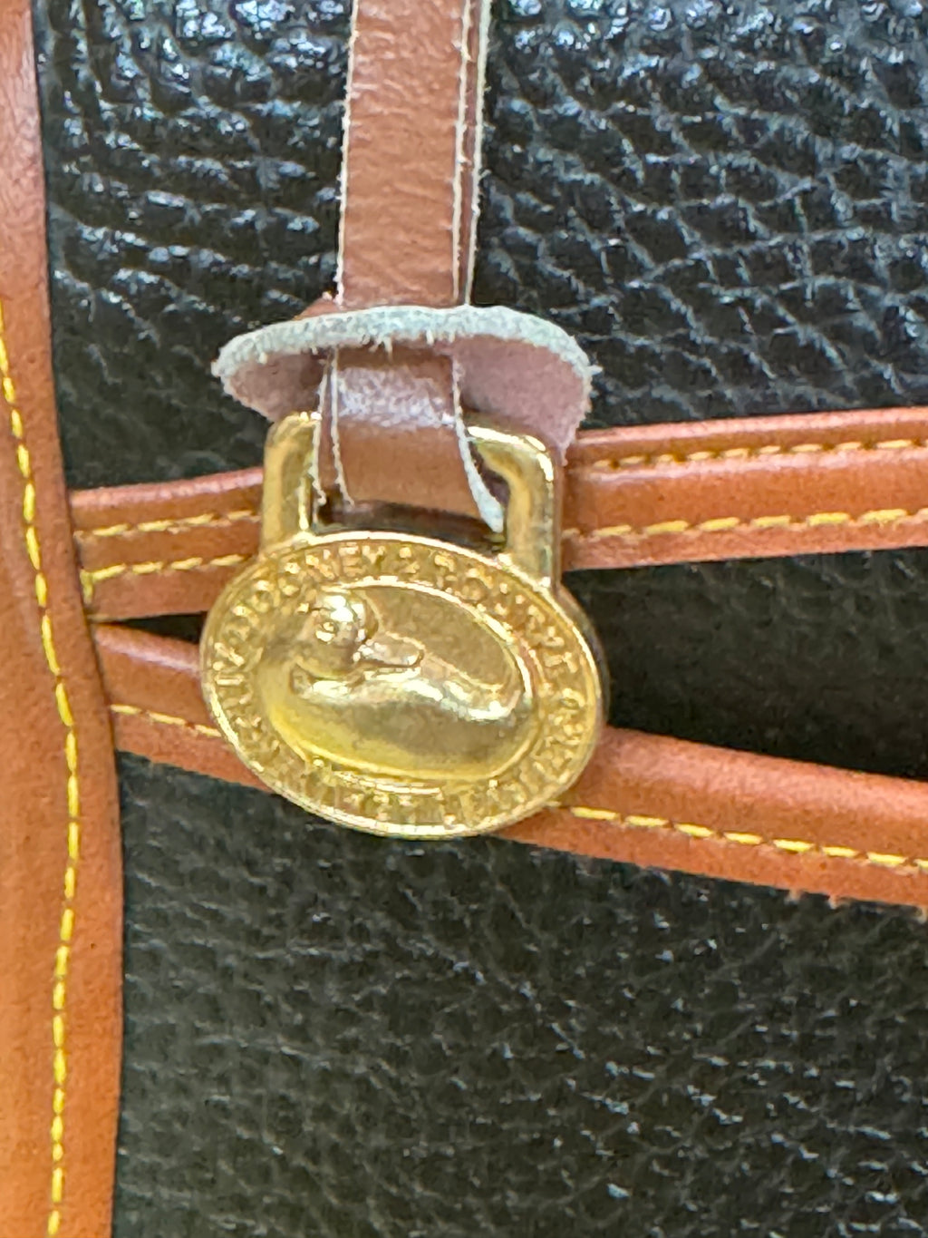 Vintage Dooney & Bourke All Weather Leather Lockhart Top Handle Satchel Crossbody – Black & British Tan