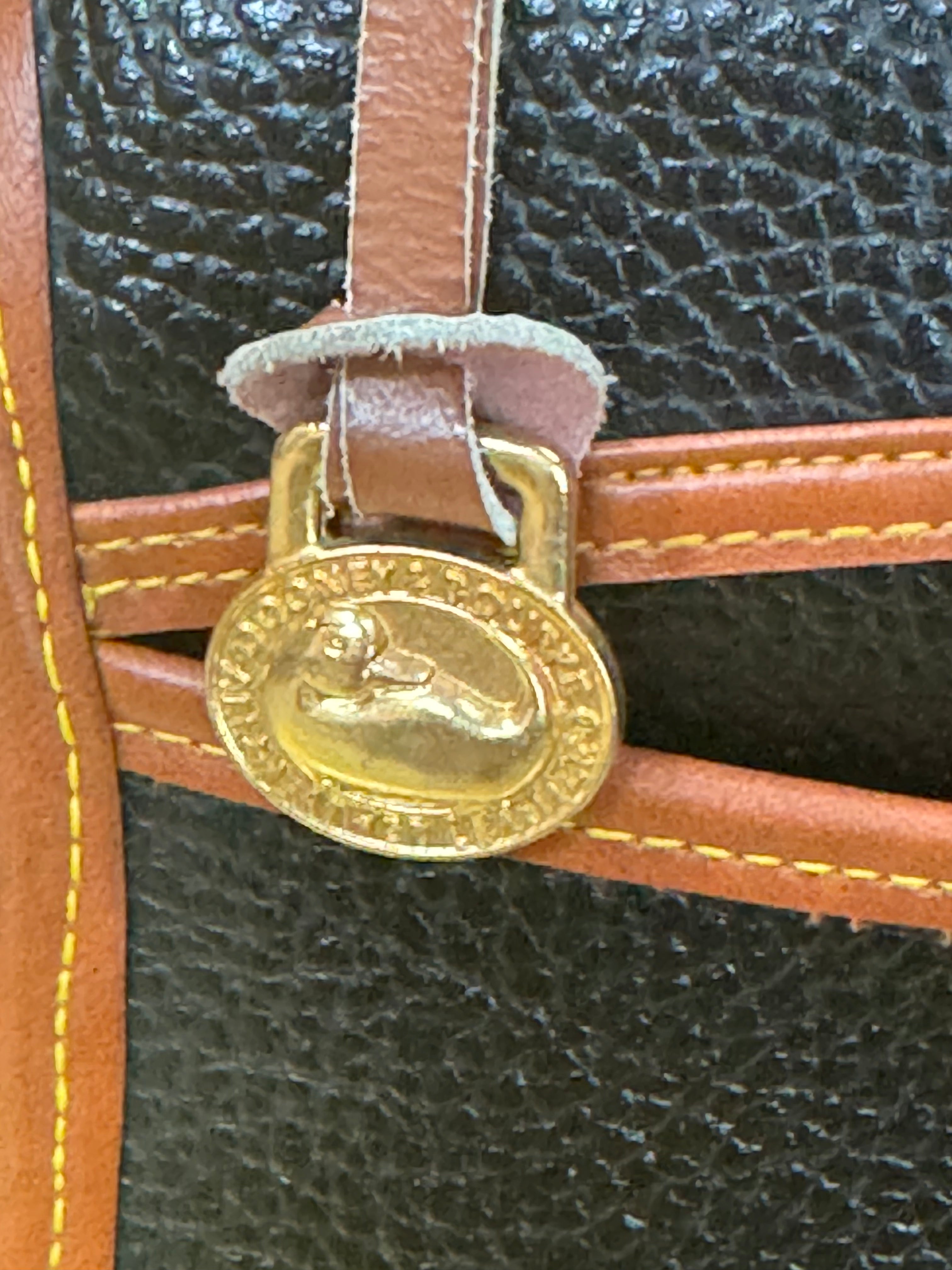 Vintage Dooney & Bourke All Weather Leather Lockhart Top Handle Satchel Crossbody – Black & British Tan