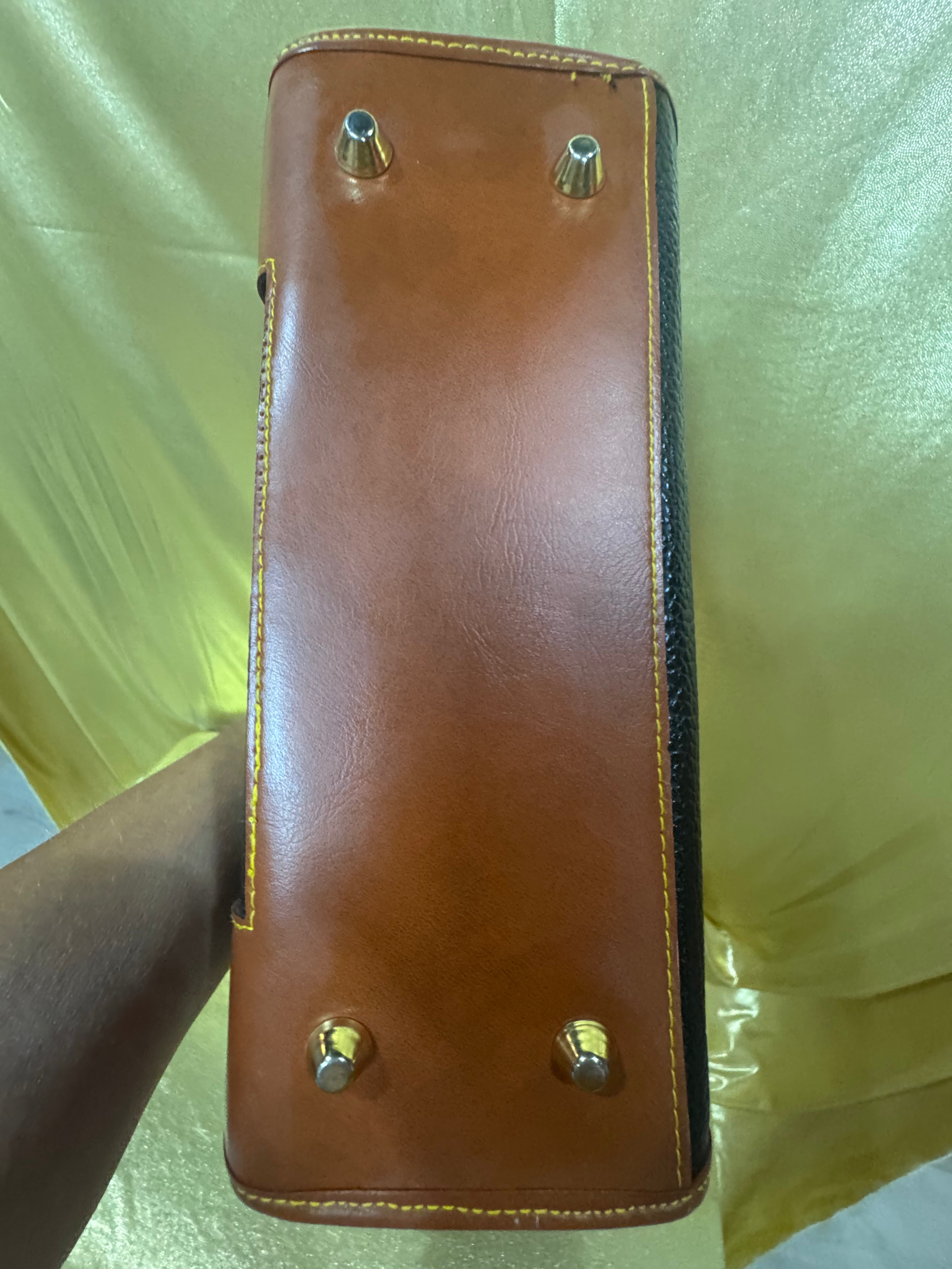 Vintage Dooney & Bourke All Weather Leather Lockhart Top Handle Satchel Crossbody – Black & British Tan